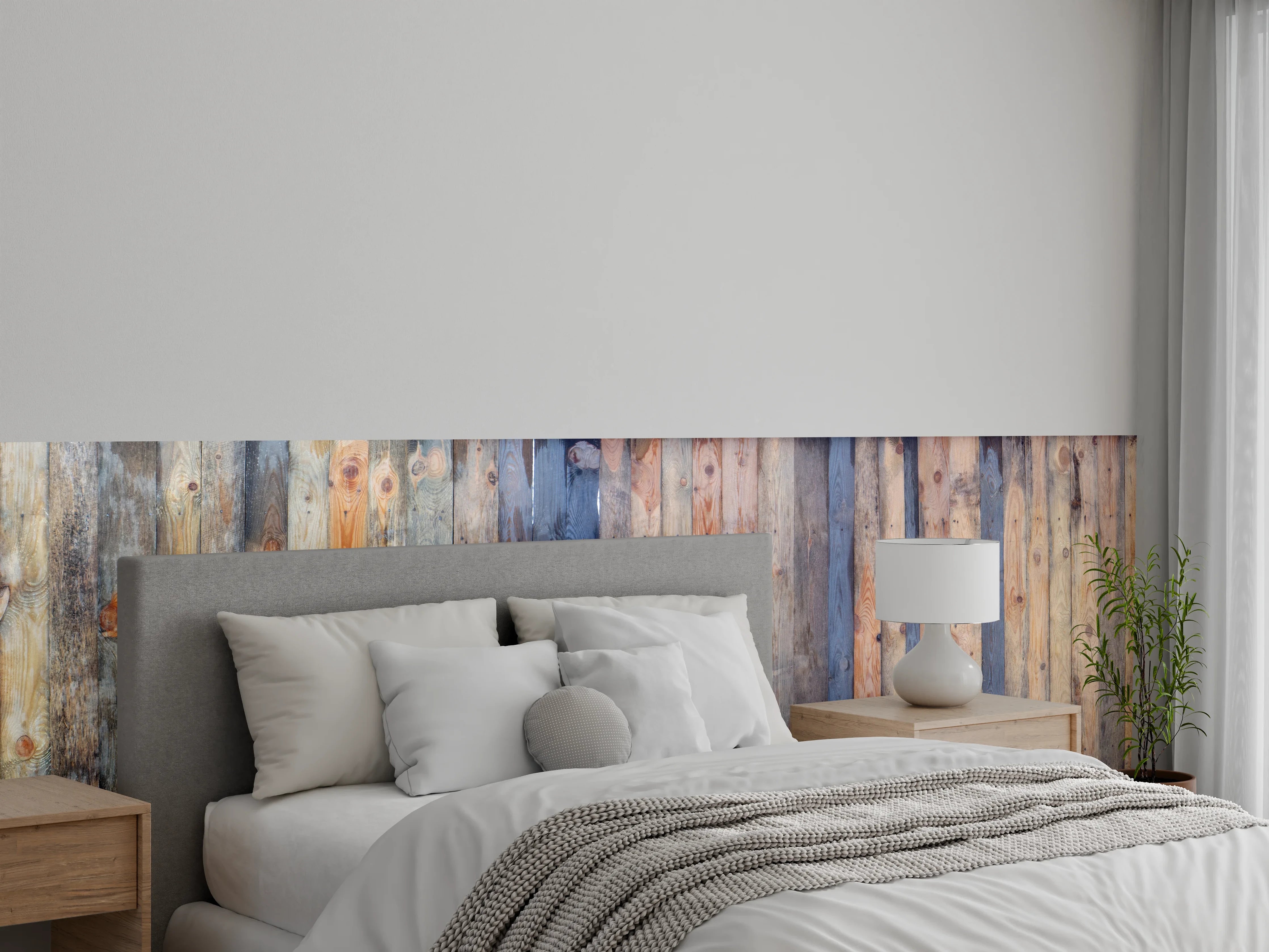 Wandverkleidung Schlafzimmer - Rustikale Holzbohlenwand Vintage-Optik
