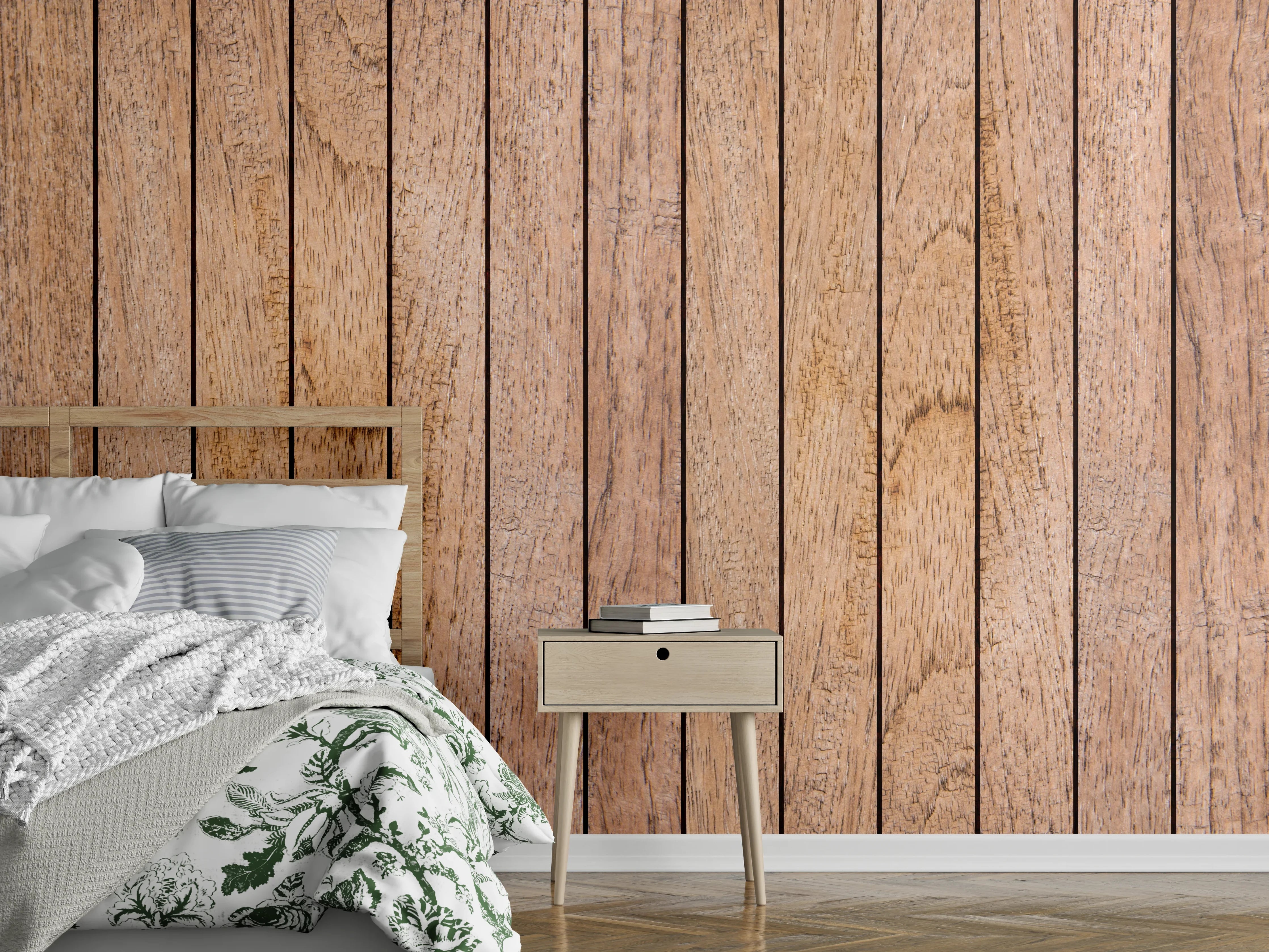 Wandverkleidung Schlafzimmer - Rustikale Holzlatten-Optik für Wandgestaltung