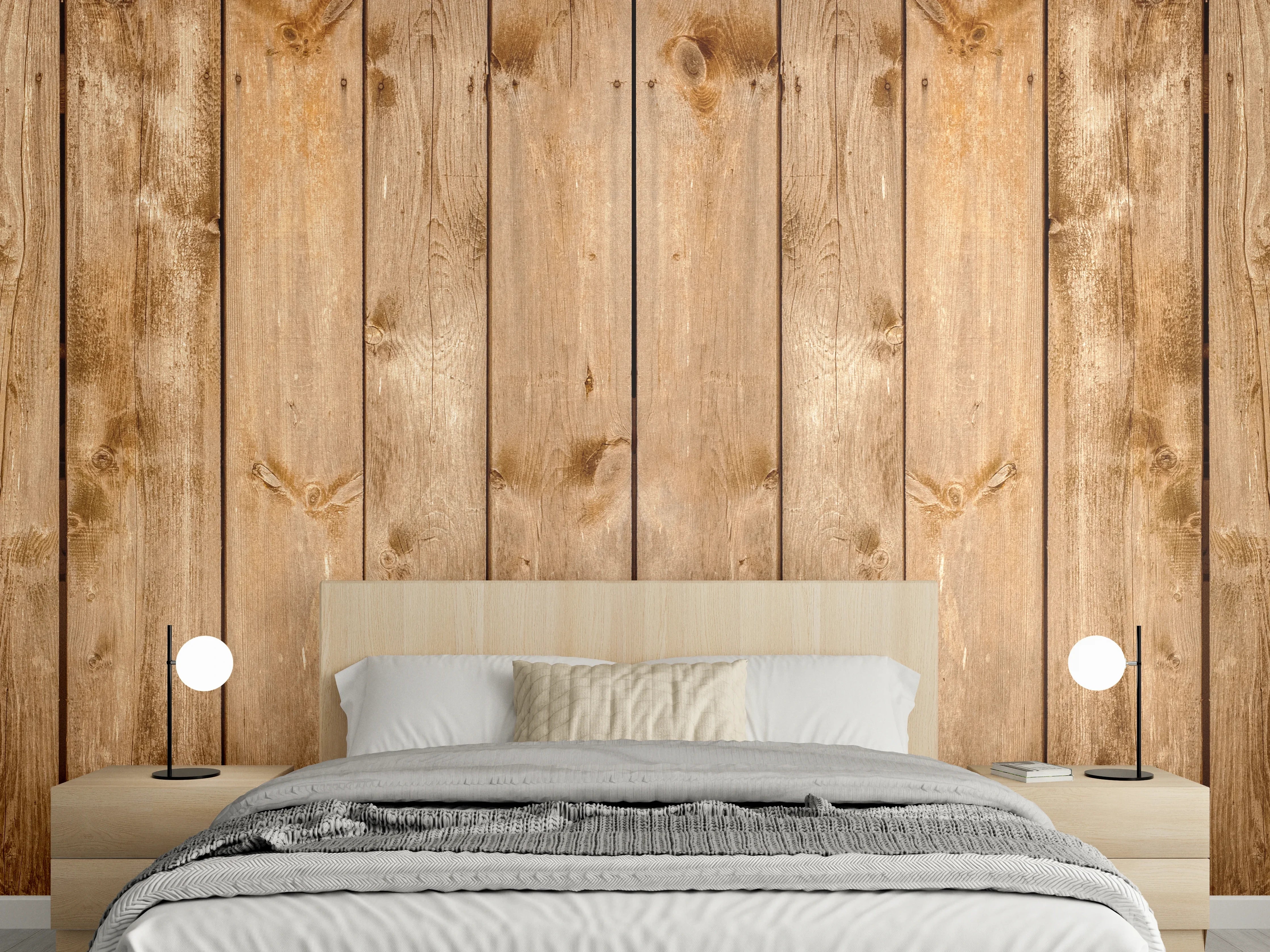 Wandverkleidung Schlafzimmer - Rustikale Holzpaneele Braun