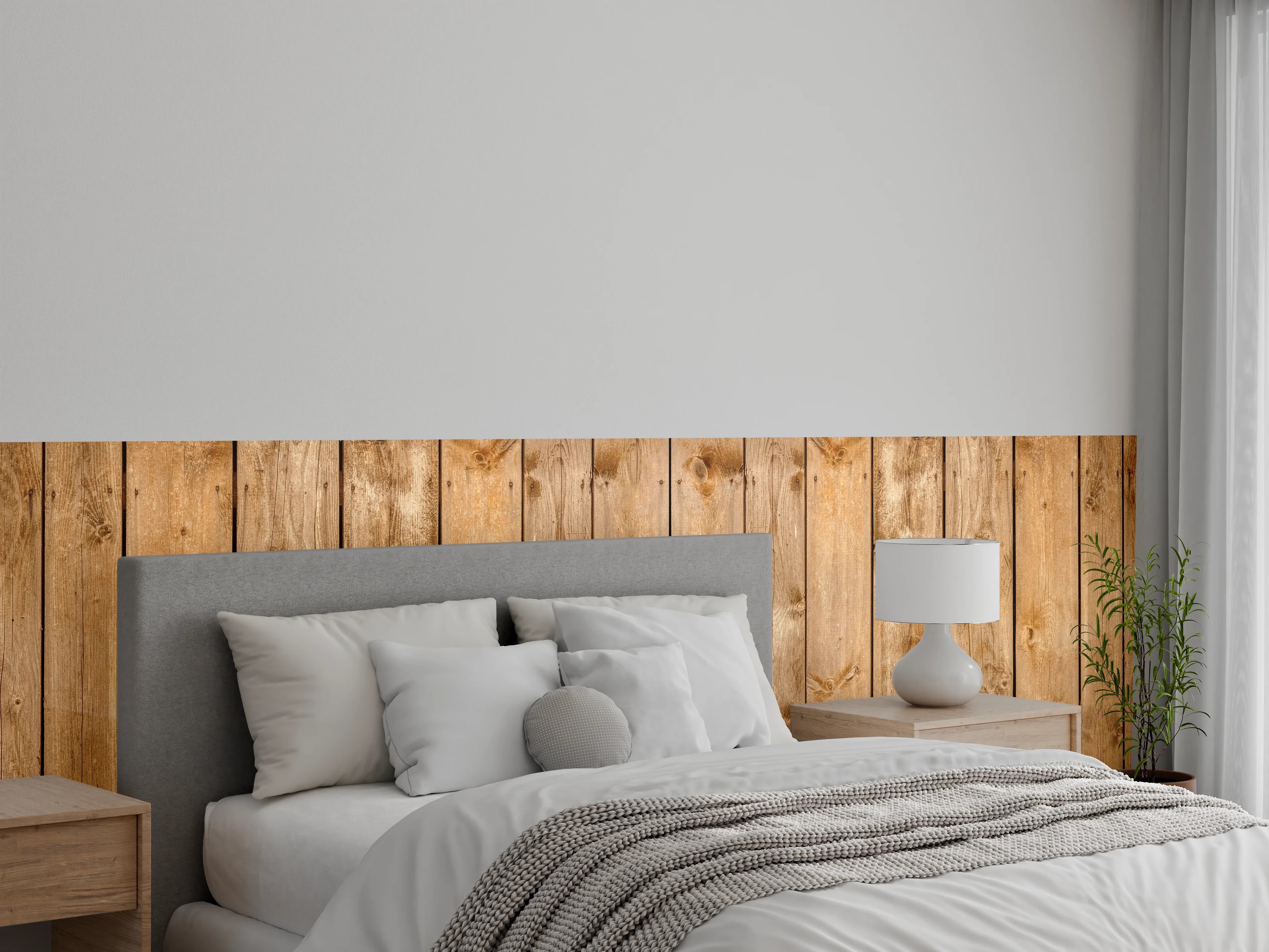 Wandverkleidung Schlafzimmer - Rustikale Holzpaneele Braun