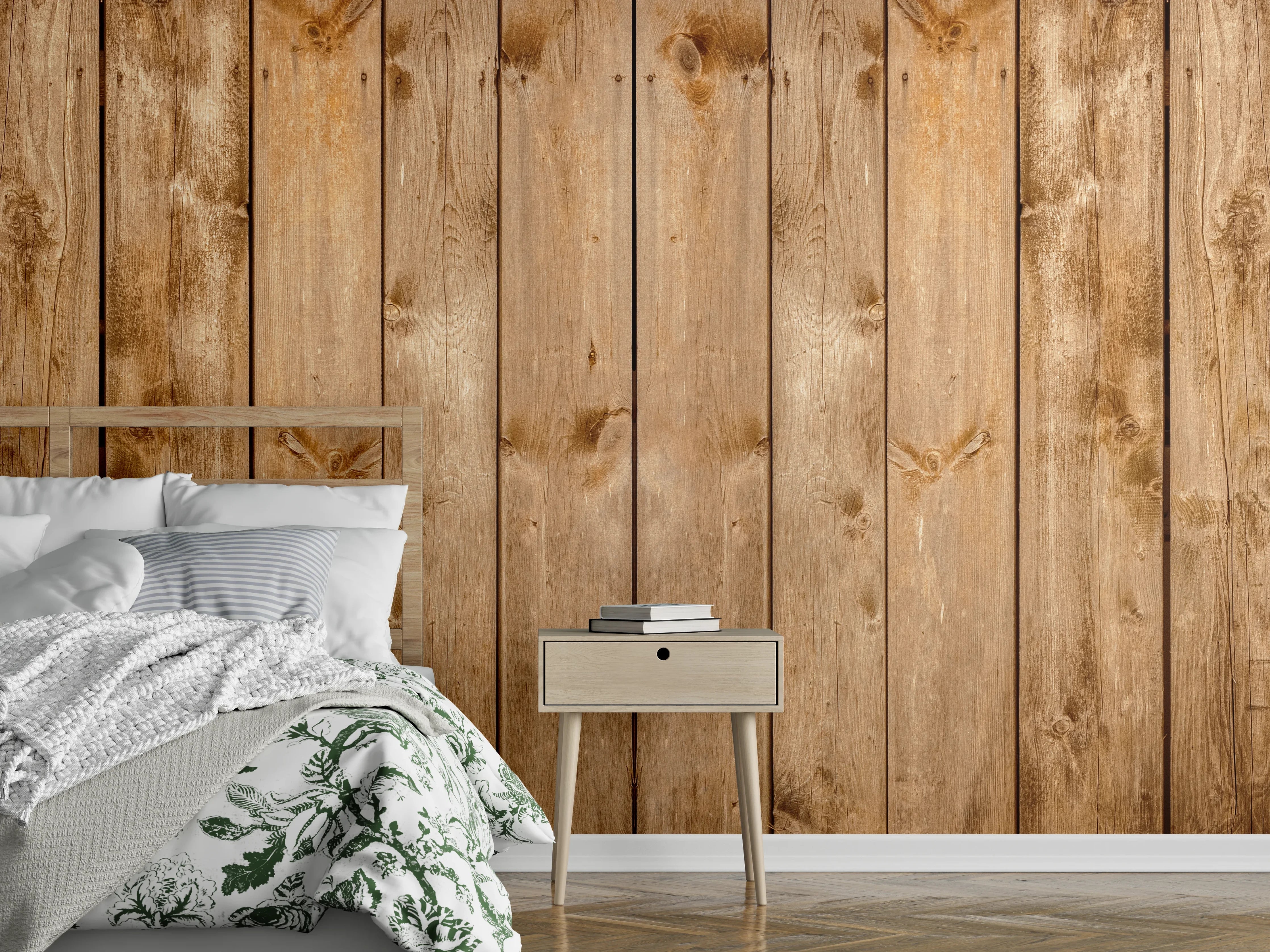Wandverkleidung Schlafzimmer - Rustikale Holzpaneele Braun