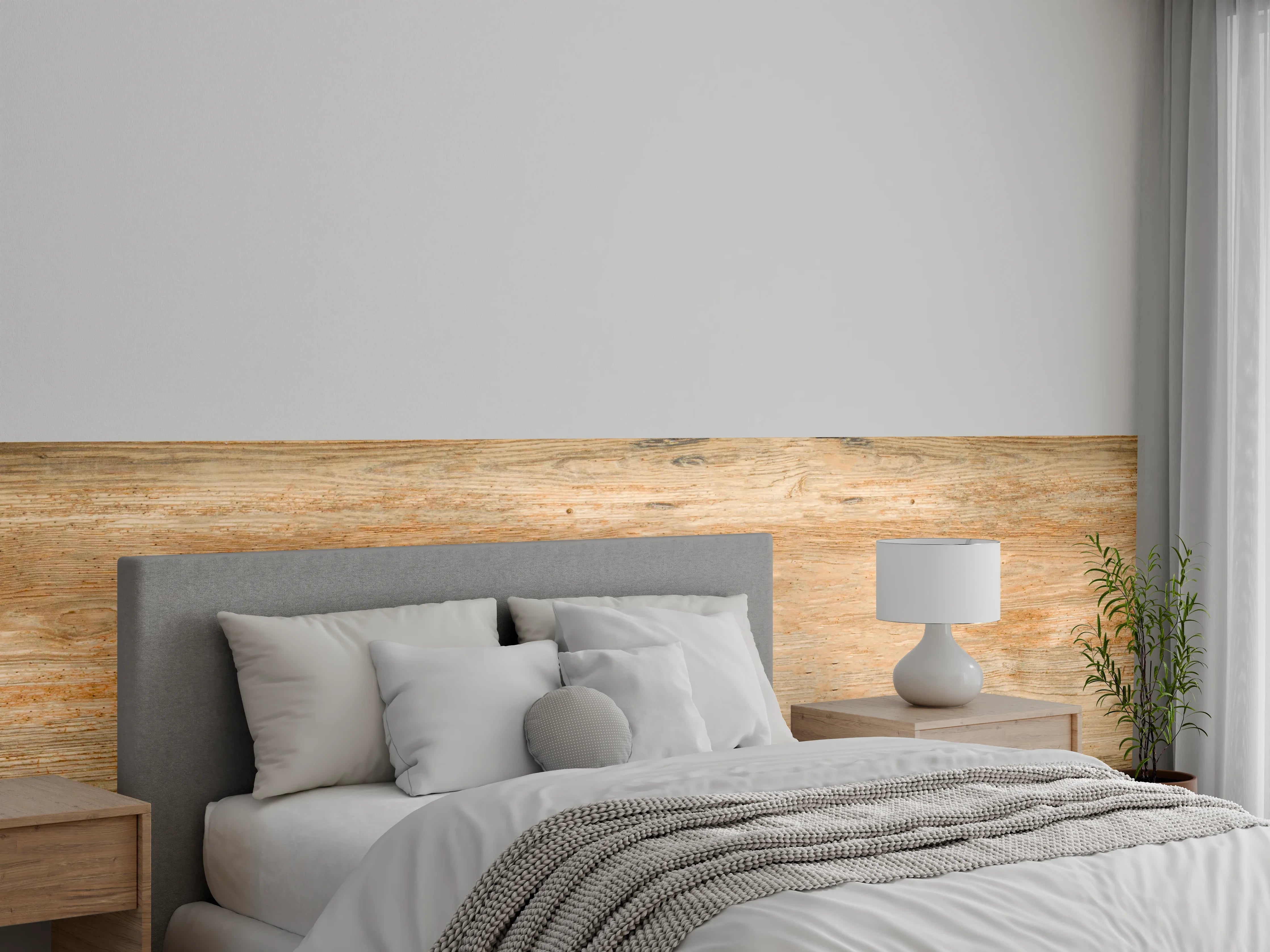 Wandverkleidung Schlafzimmer - Rustikale Holztextur Panorama
