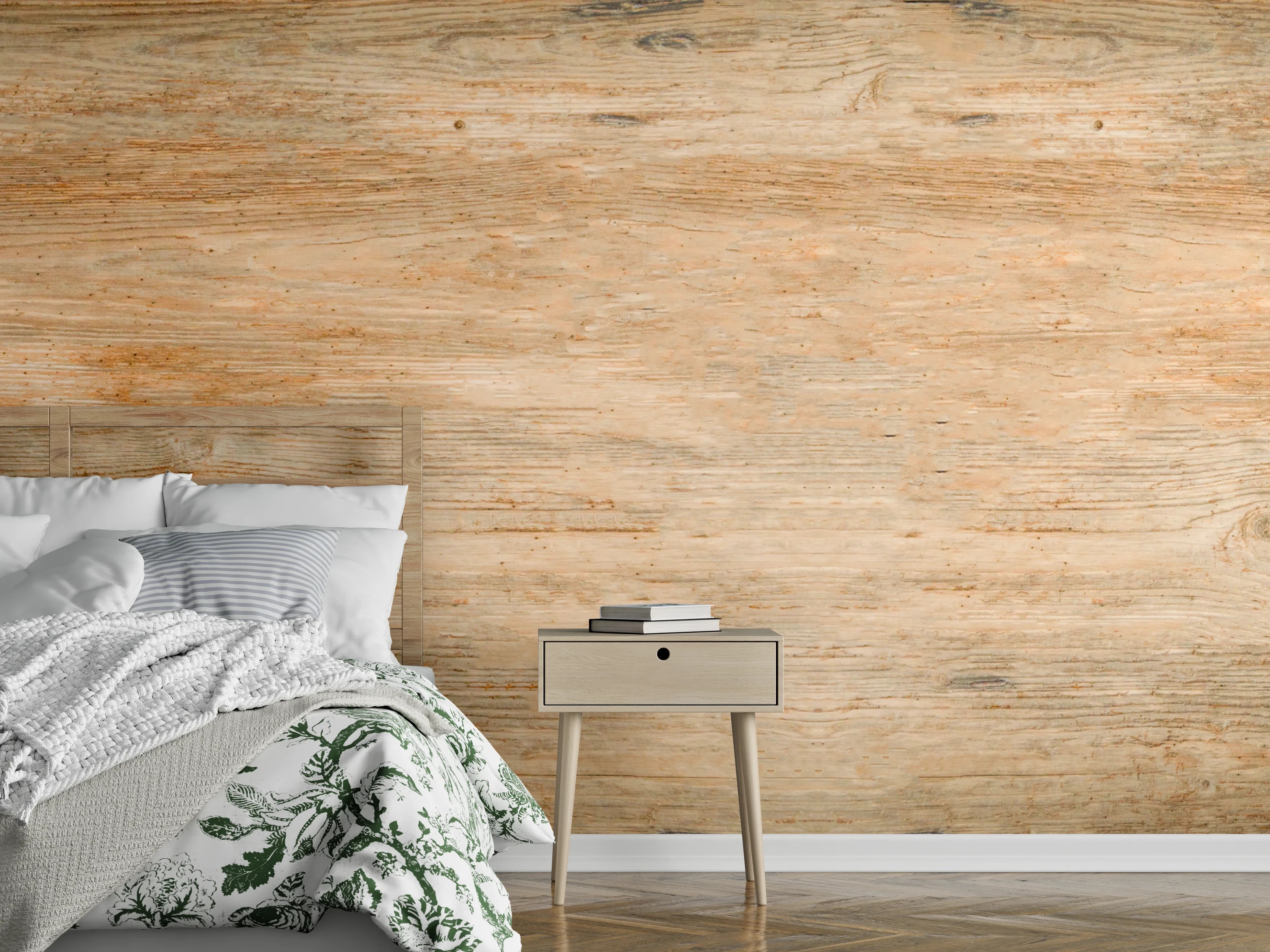 Wandverkleidung Schlafzimmer - Rustikale Holztextur Panorama
