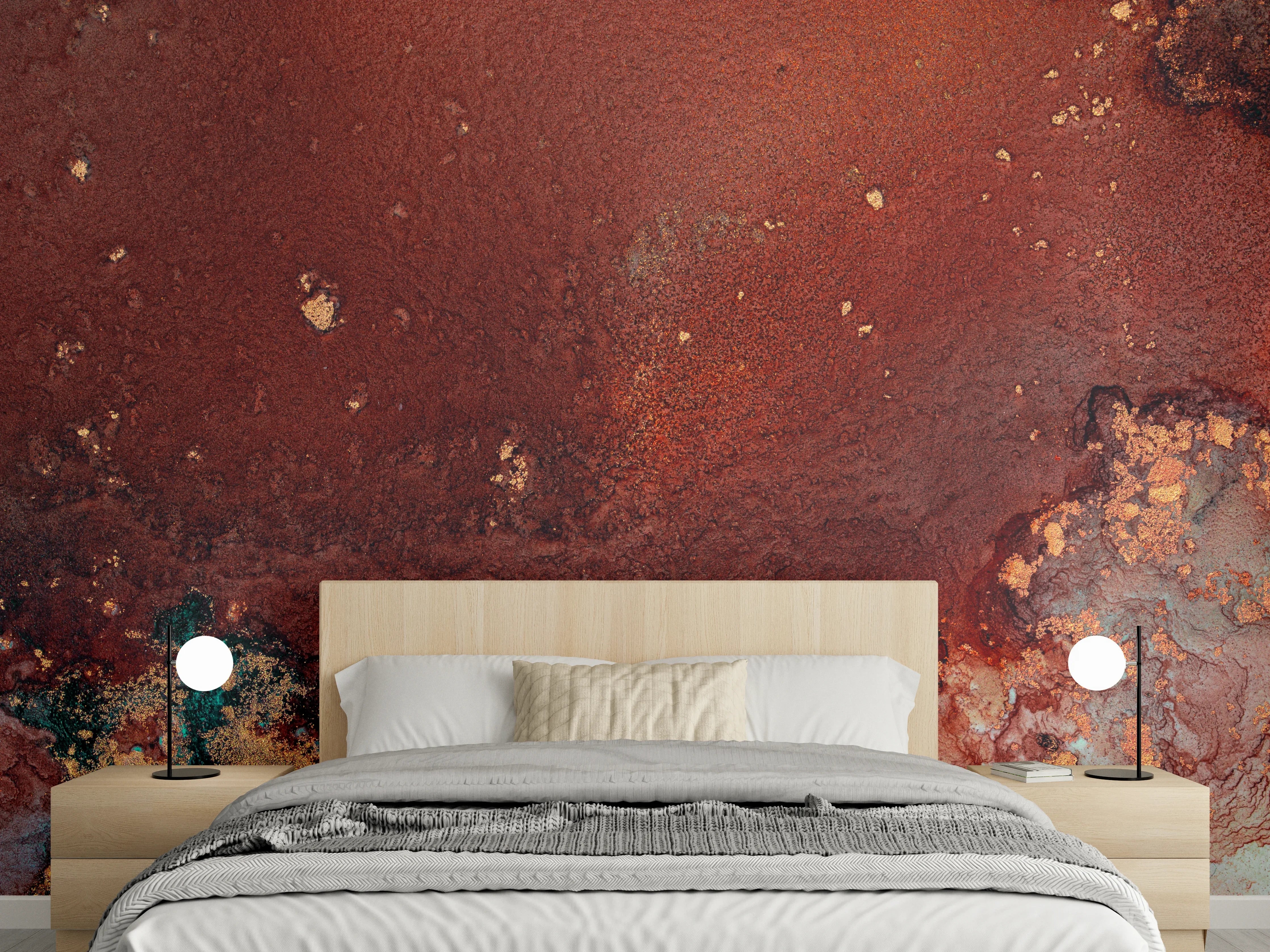 Wandverkleidung Schlafzimmer - Rustikale Metall-Textur in Erdtönen