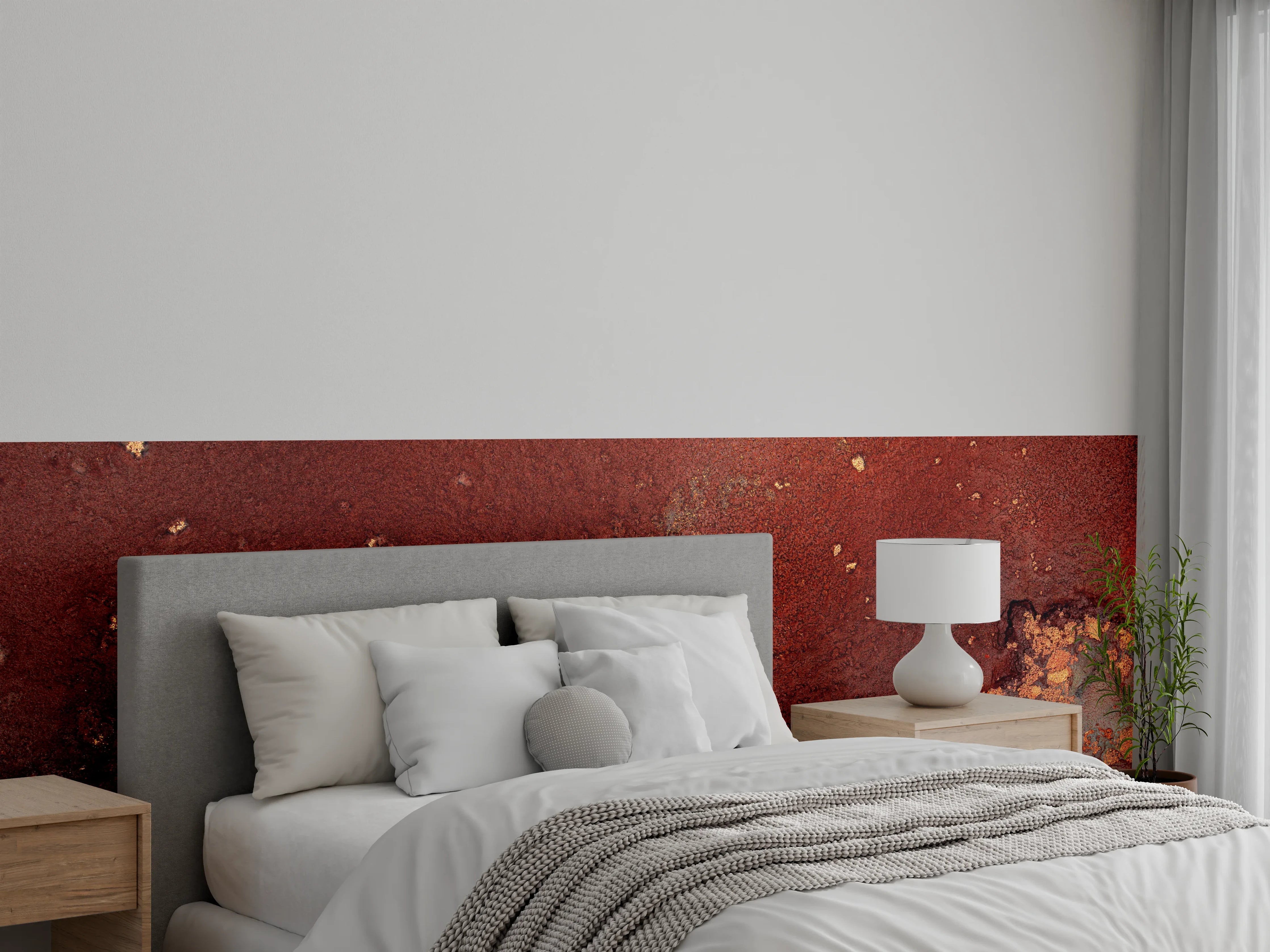 Wandverkleidung Schlafzimmer - Rustikale Metall-Textur in Erdtönen