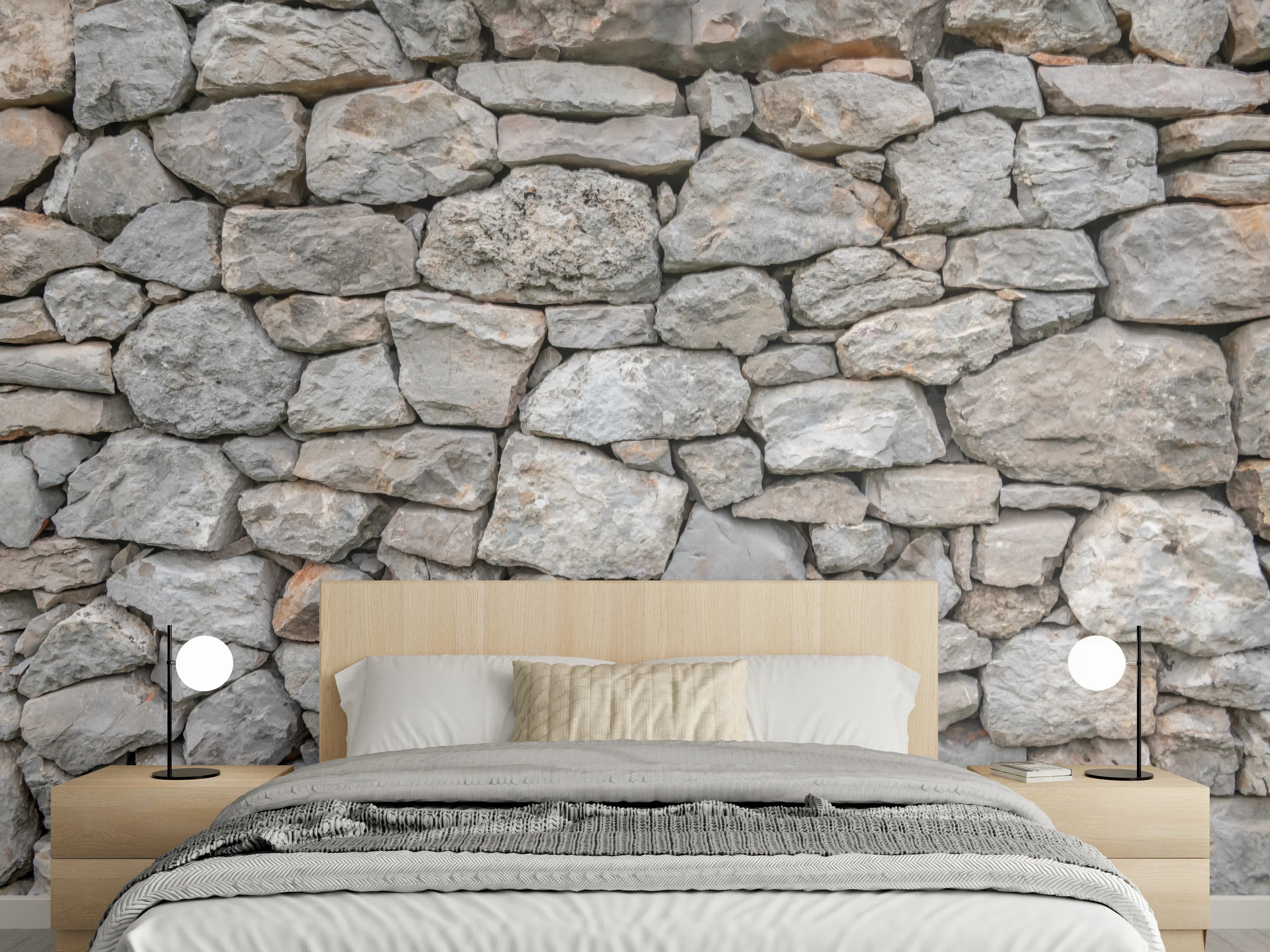 Wandverkleidung Schlafzimmer - Rustikale Natursteinmauer in Grau