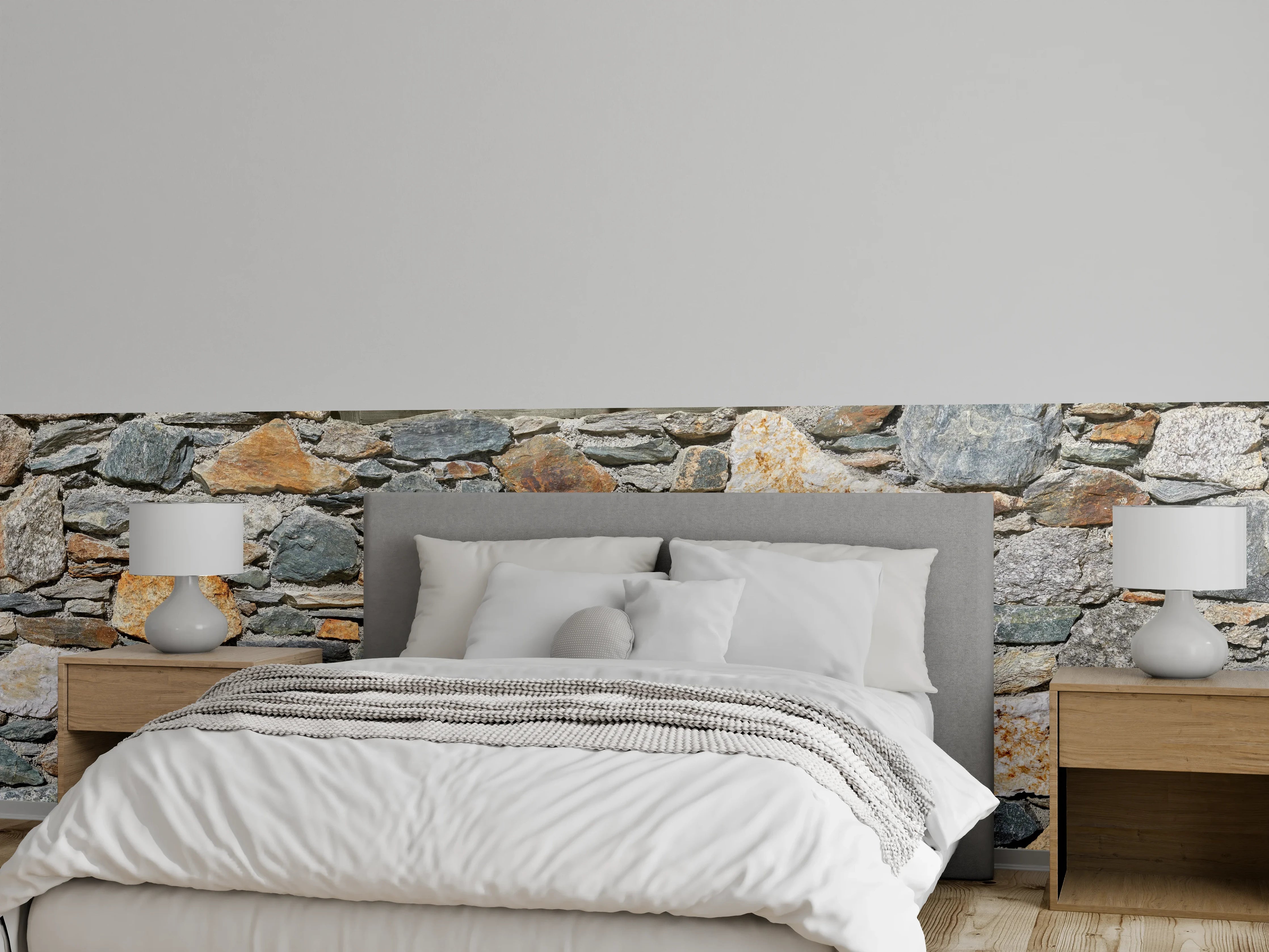 Wandverkleidung Schlafzimmer - Rustikale Steinwand in Erdtönen