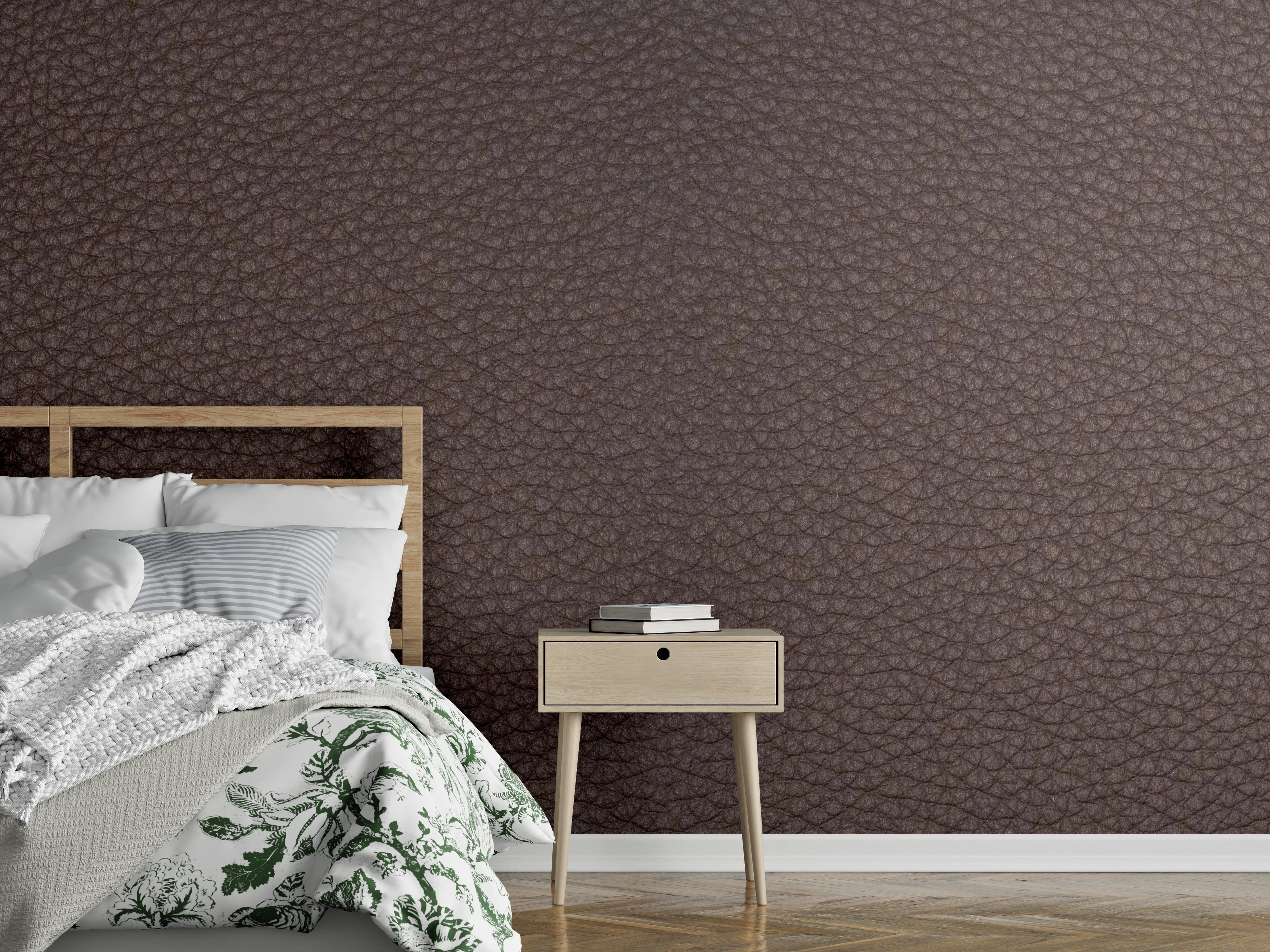 Wandverkleidung Schlafzimmer - Rustikales Dunkelbraun Leder