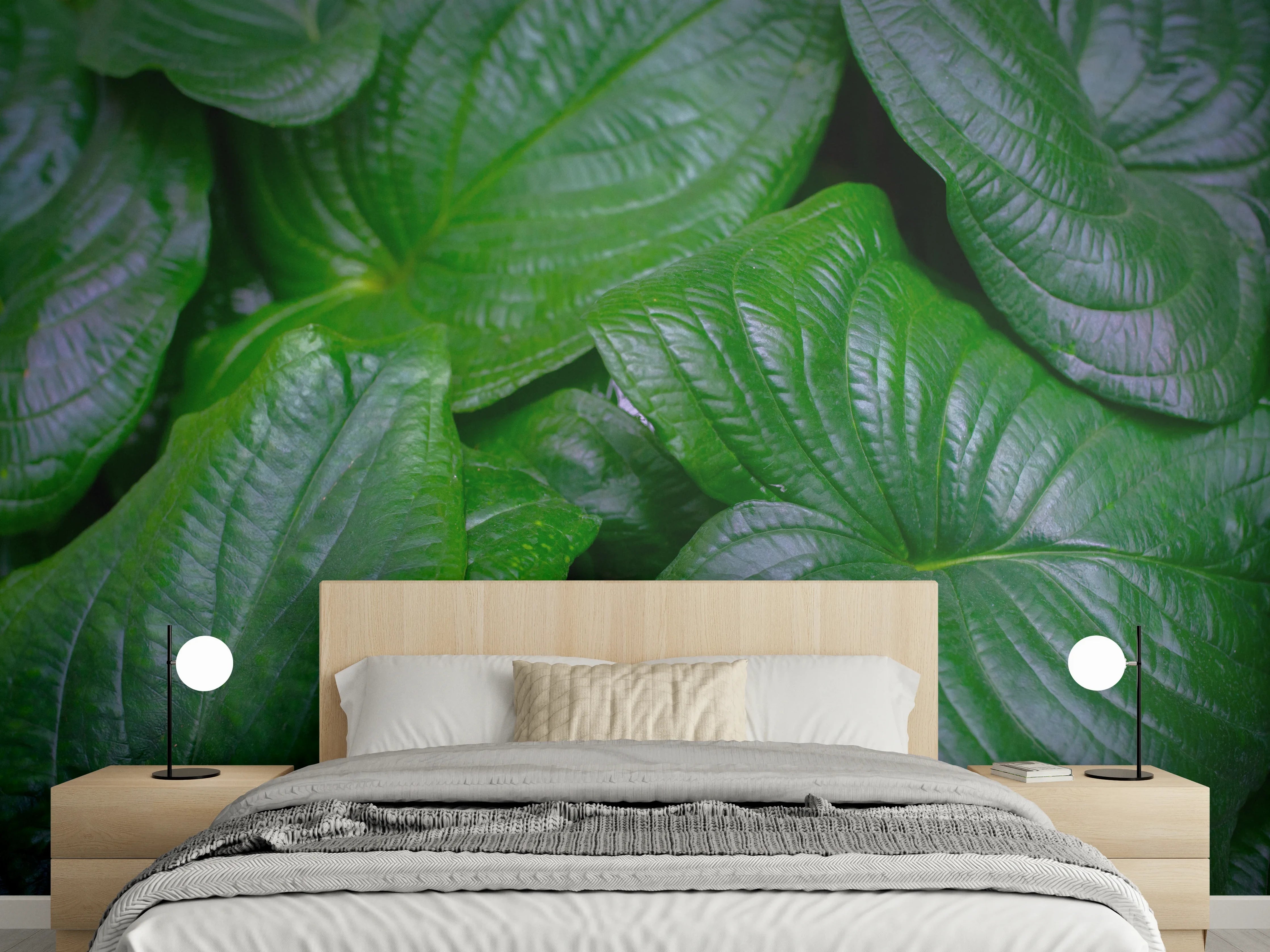 Wandverkleidung Schlafzimmer - Saftig grüne Blätter Wanddekor