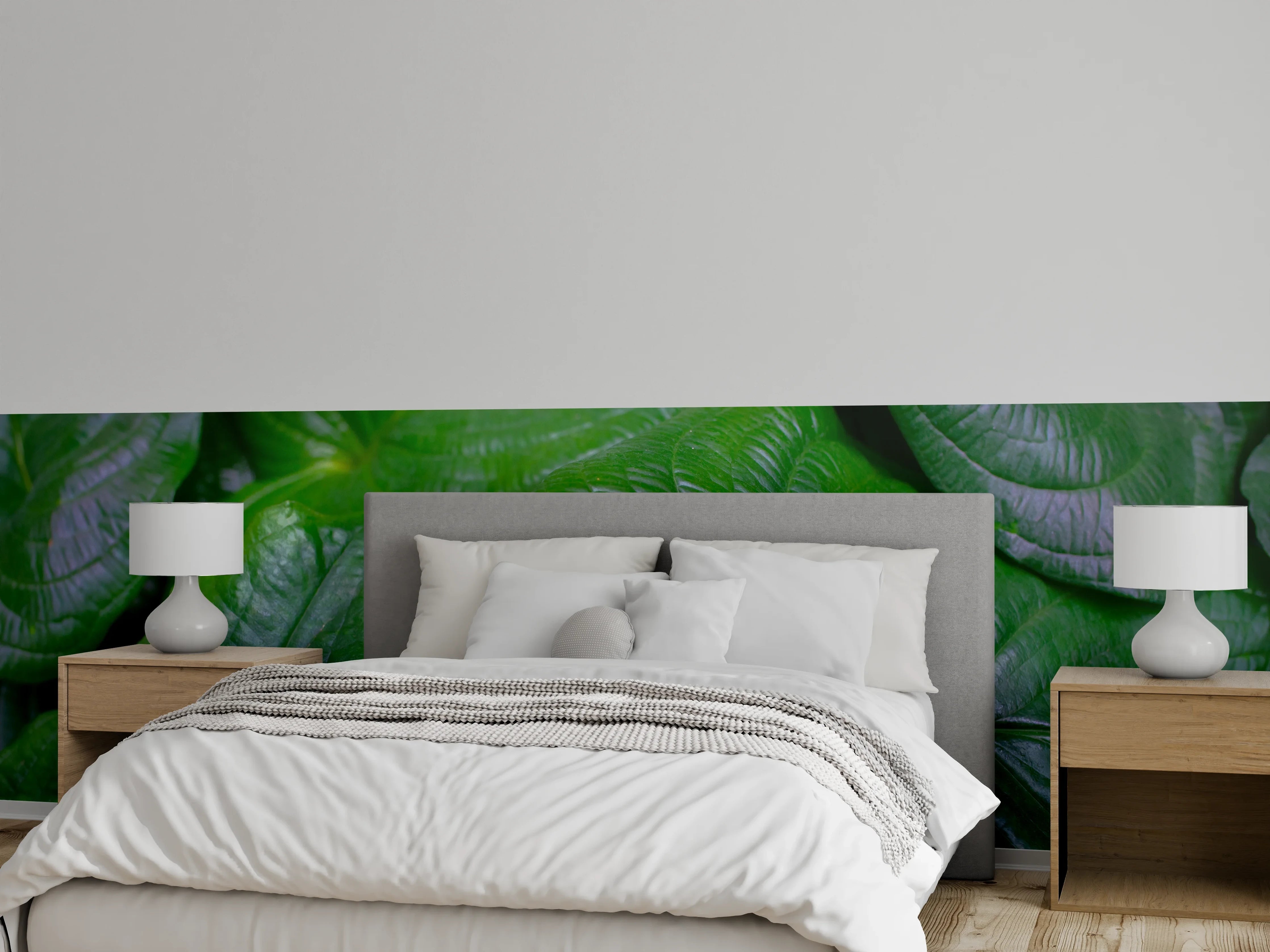 Wandverkleidung Schlafzimmer - Saftig grüne Blätter Wanddekor