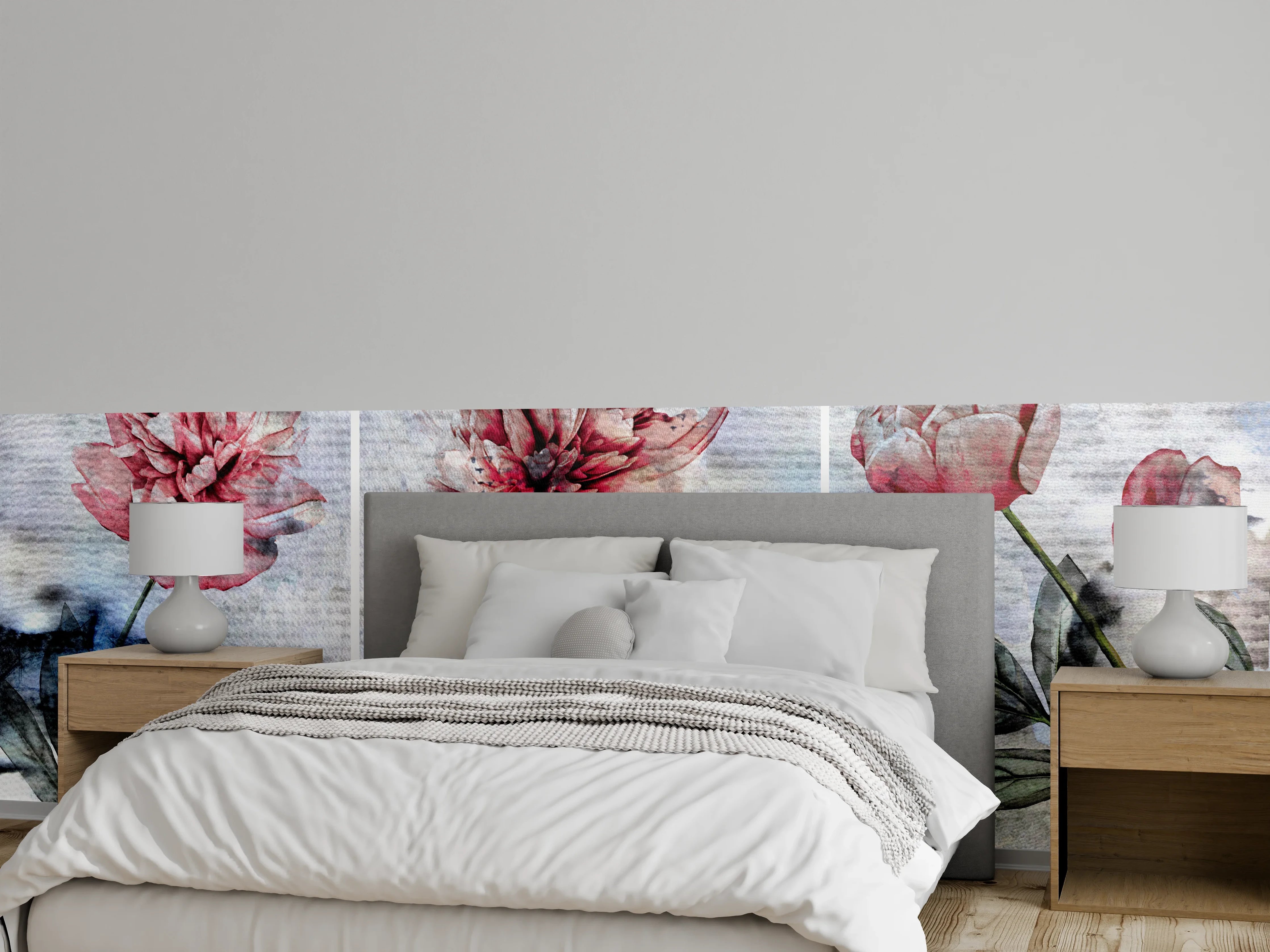 Wandverkleidung Schlafzimmer - Sammlung von rosa Blumen - Ölgemälden