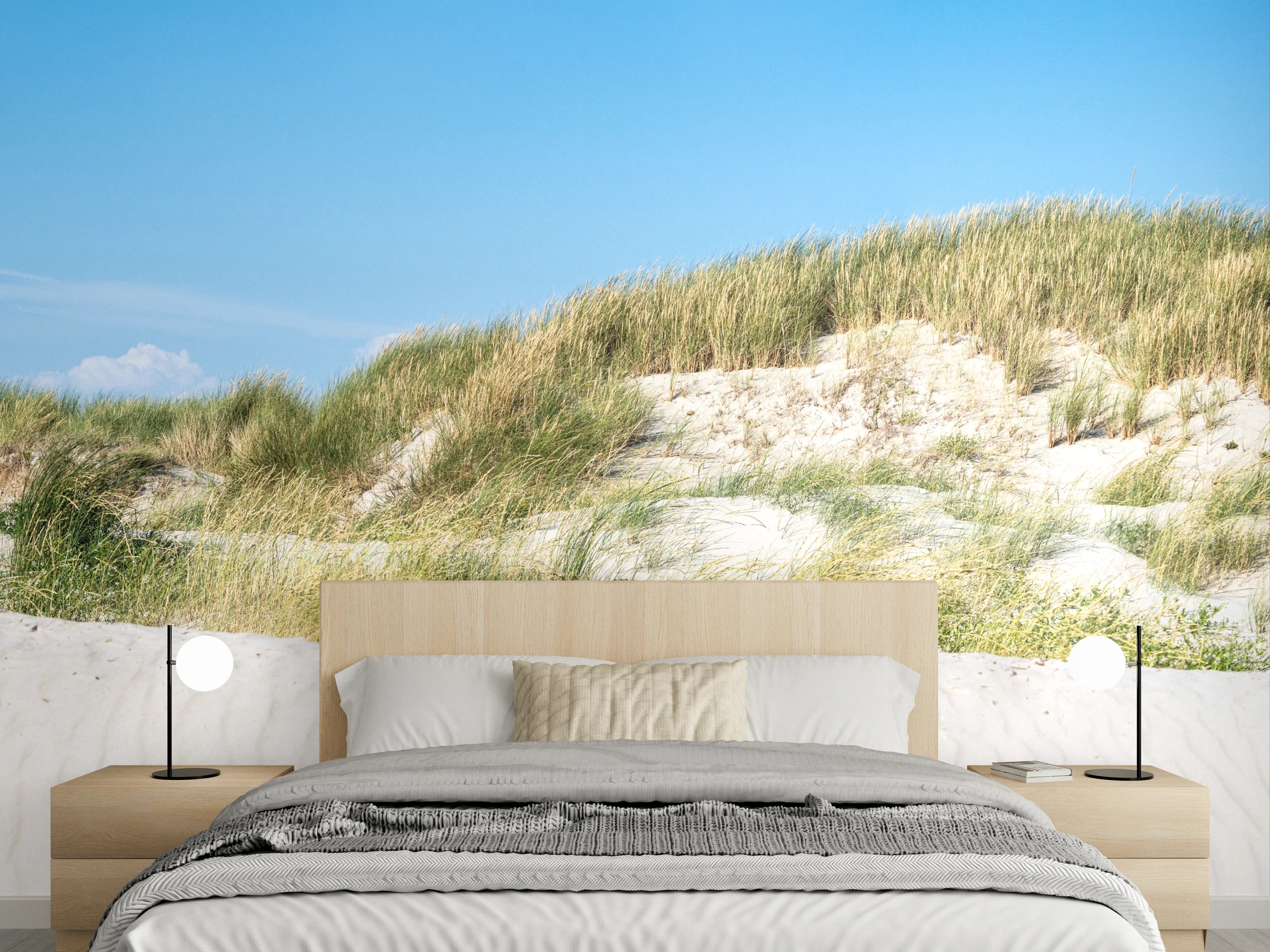 Wandverkleidung Schlafzimmer - Sanddünen und blauer Himmel Panorama
