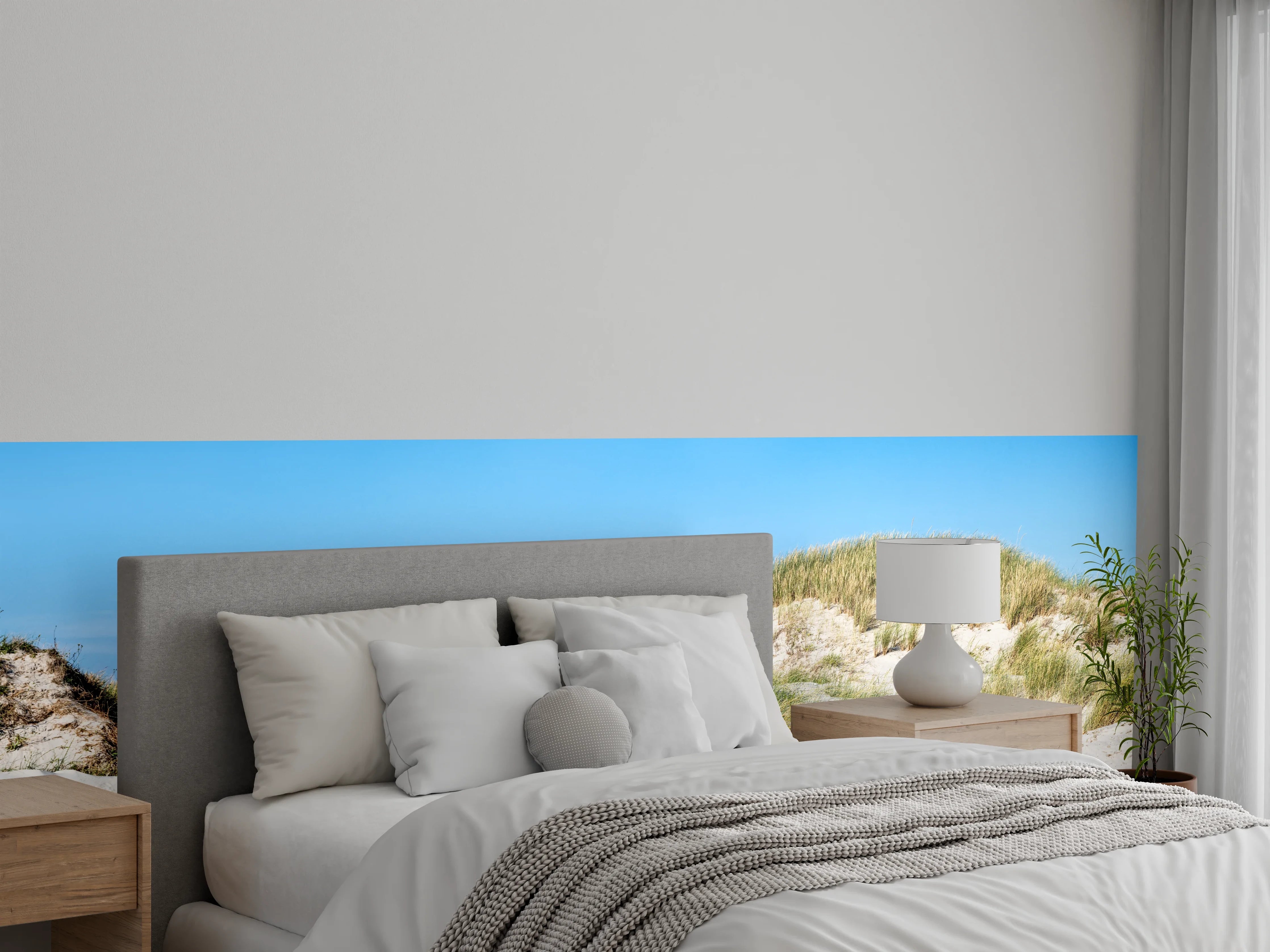Wandverkleidung Schlafzimmer - Sanddünen und blauer Himmel Panorama
