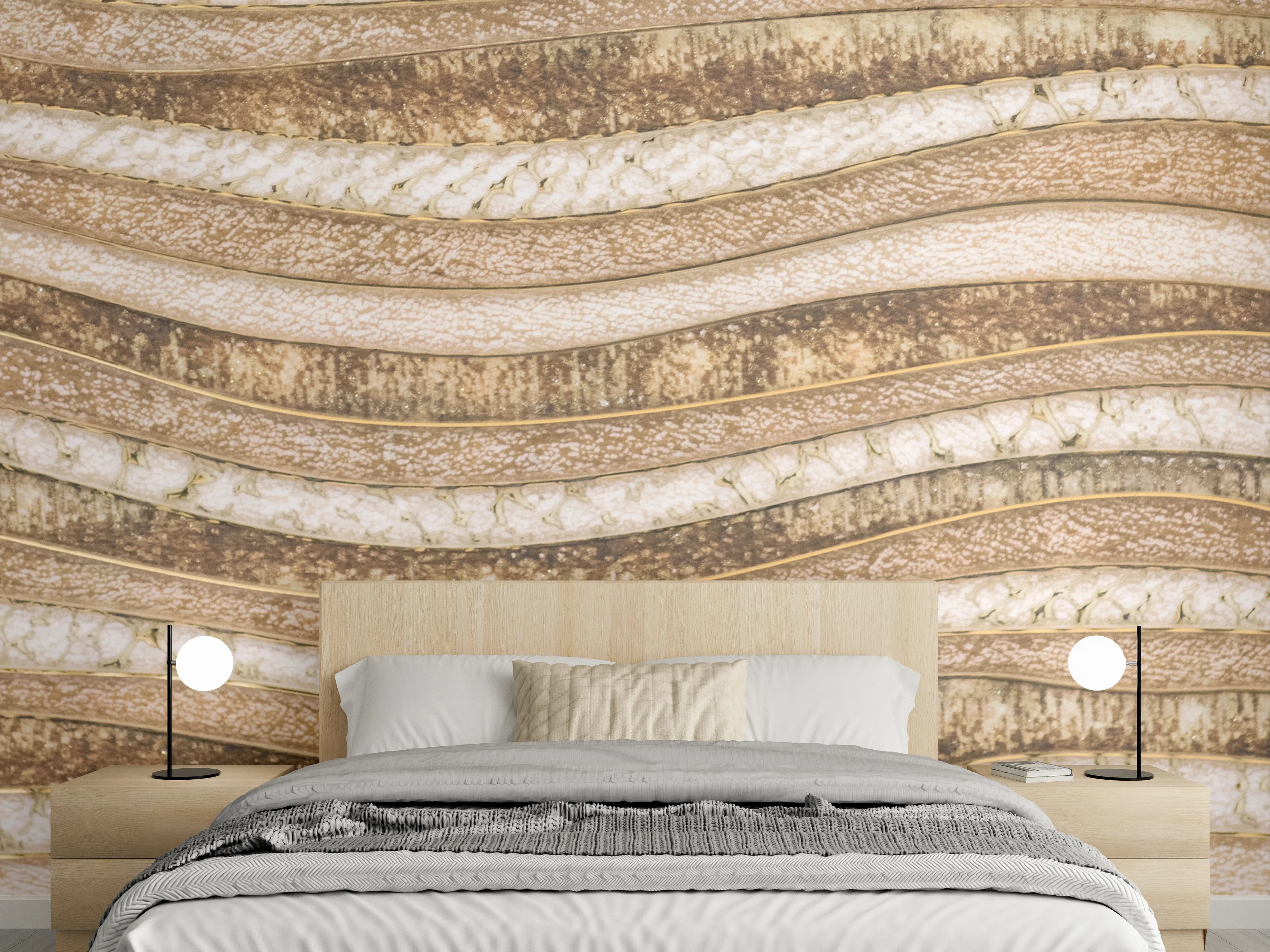Wandverkleidung Schlafzimmer - Sandfarbene Wellenstruktur, Naturmuster modern
