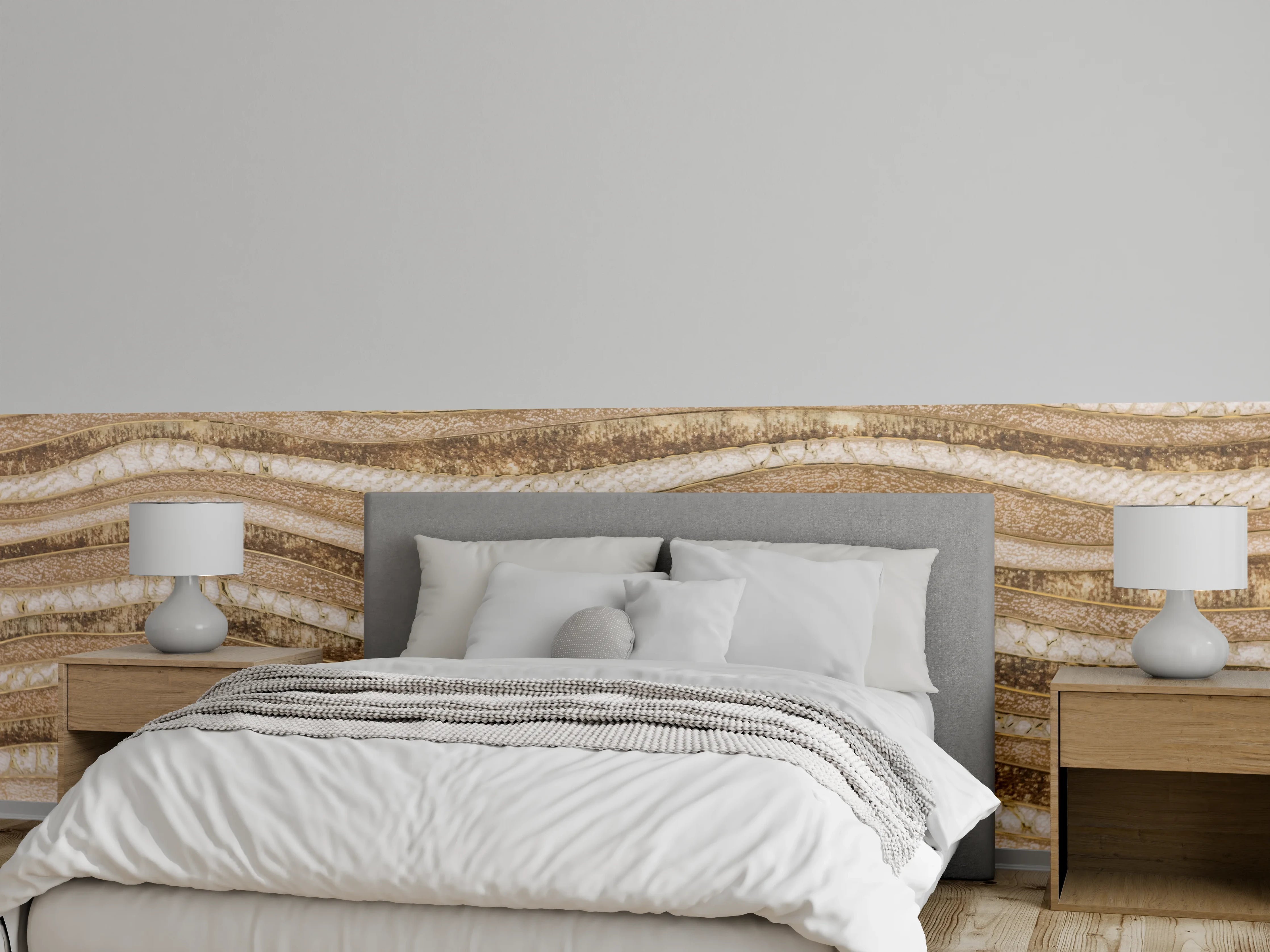 Wandverkleidung Schlafzimmer - Sandfarbene Wellenstruktur, Naturmuster modern