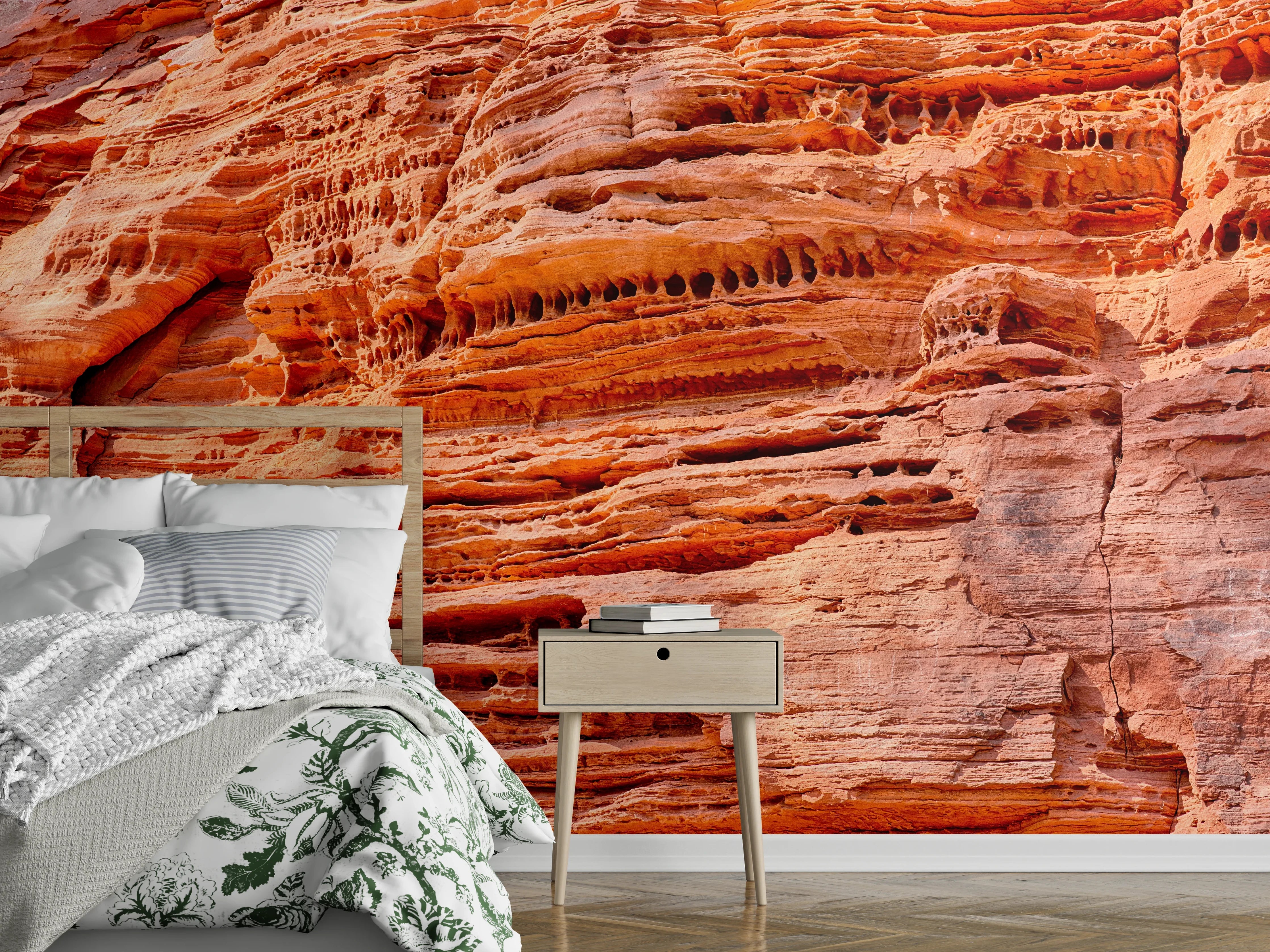 Wandverkleidung Schlafzimmer - Sandstein Felsstruktur Natur Orange