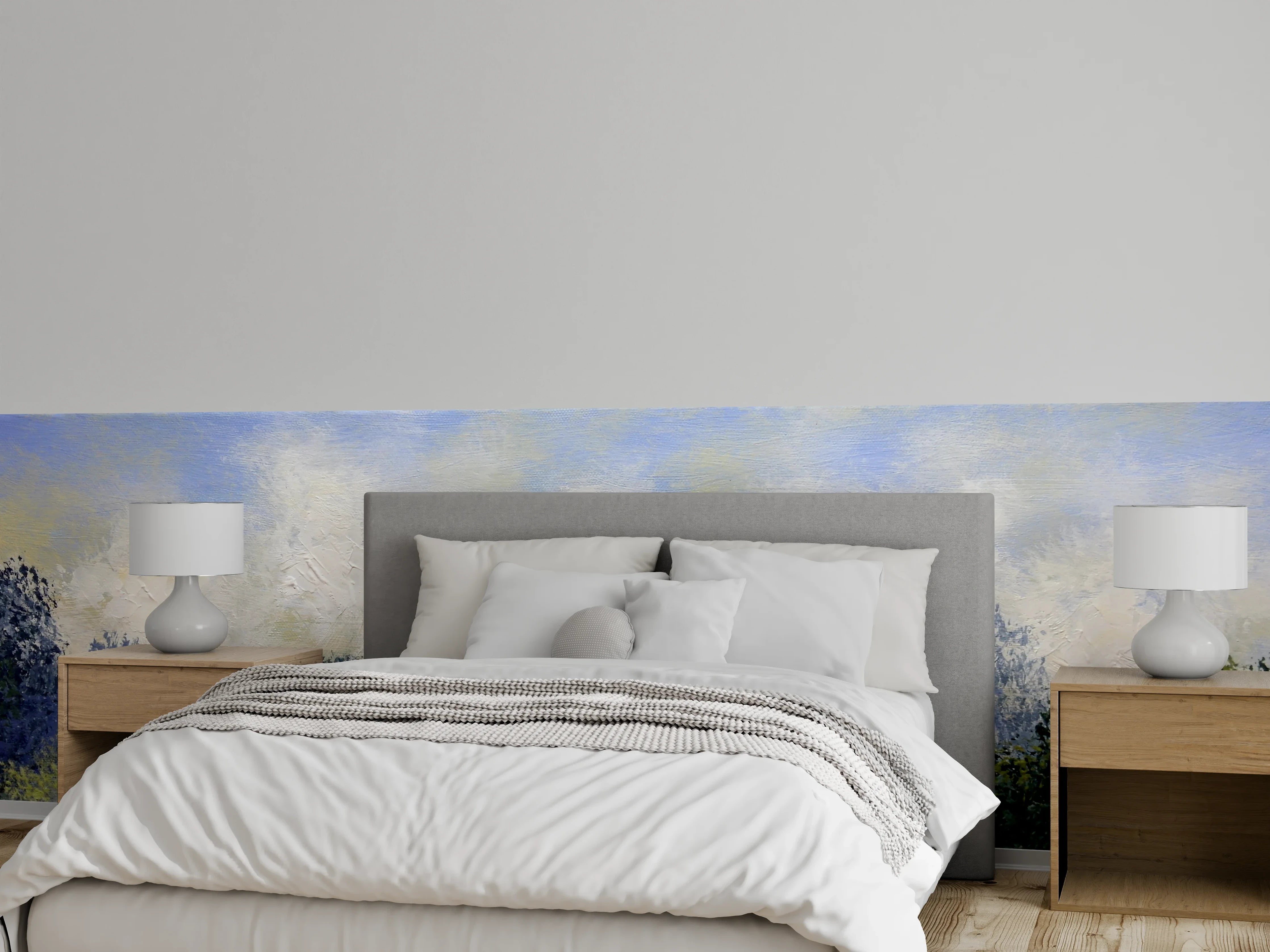 Wandverkleidung Schlafzimmer - Sanfte Bäume im Nebel Panorama