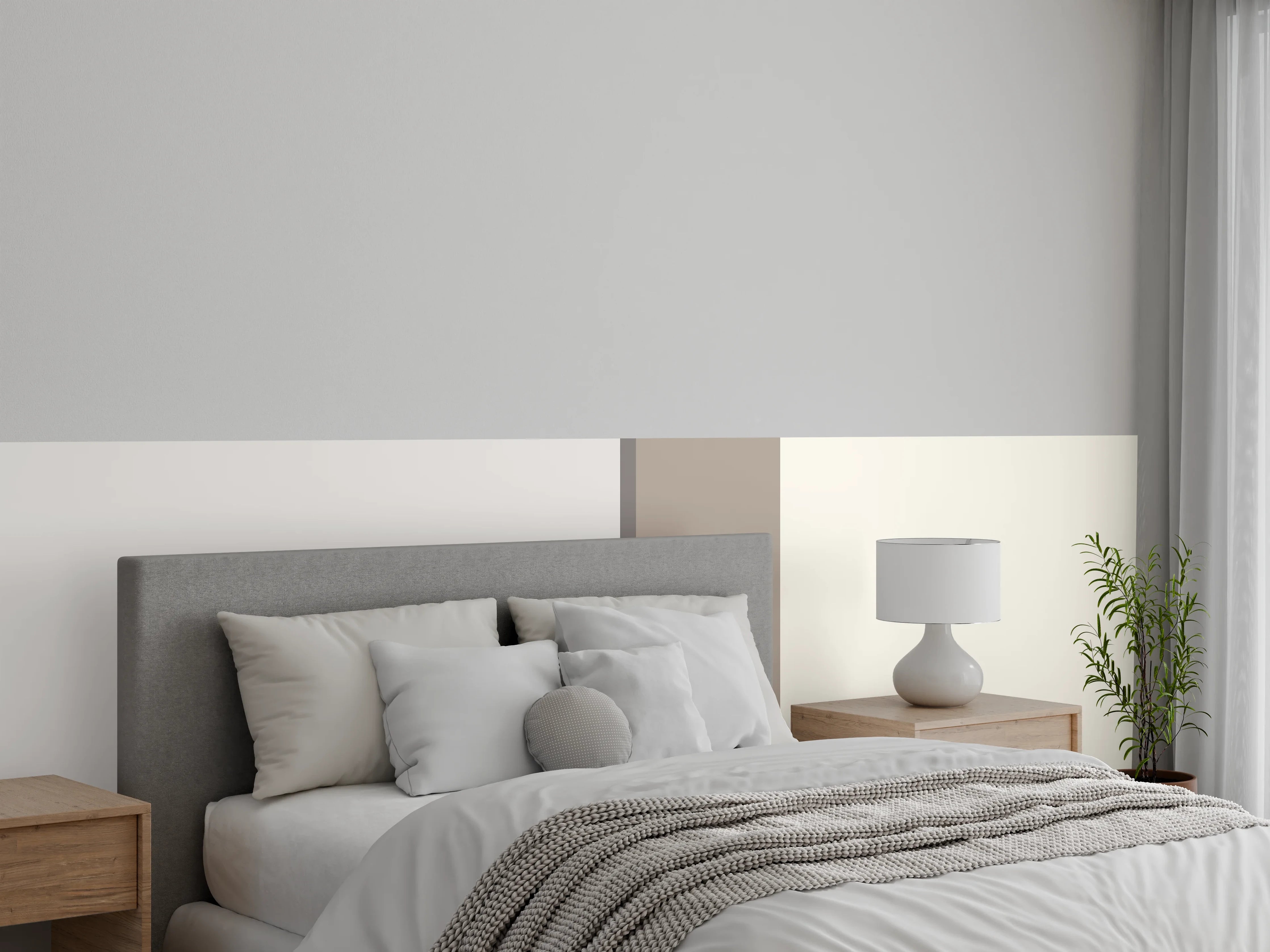 Wandverkleidung Schlafzimmer - Sanfte Beige-Töne mit dezenten Linien