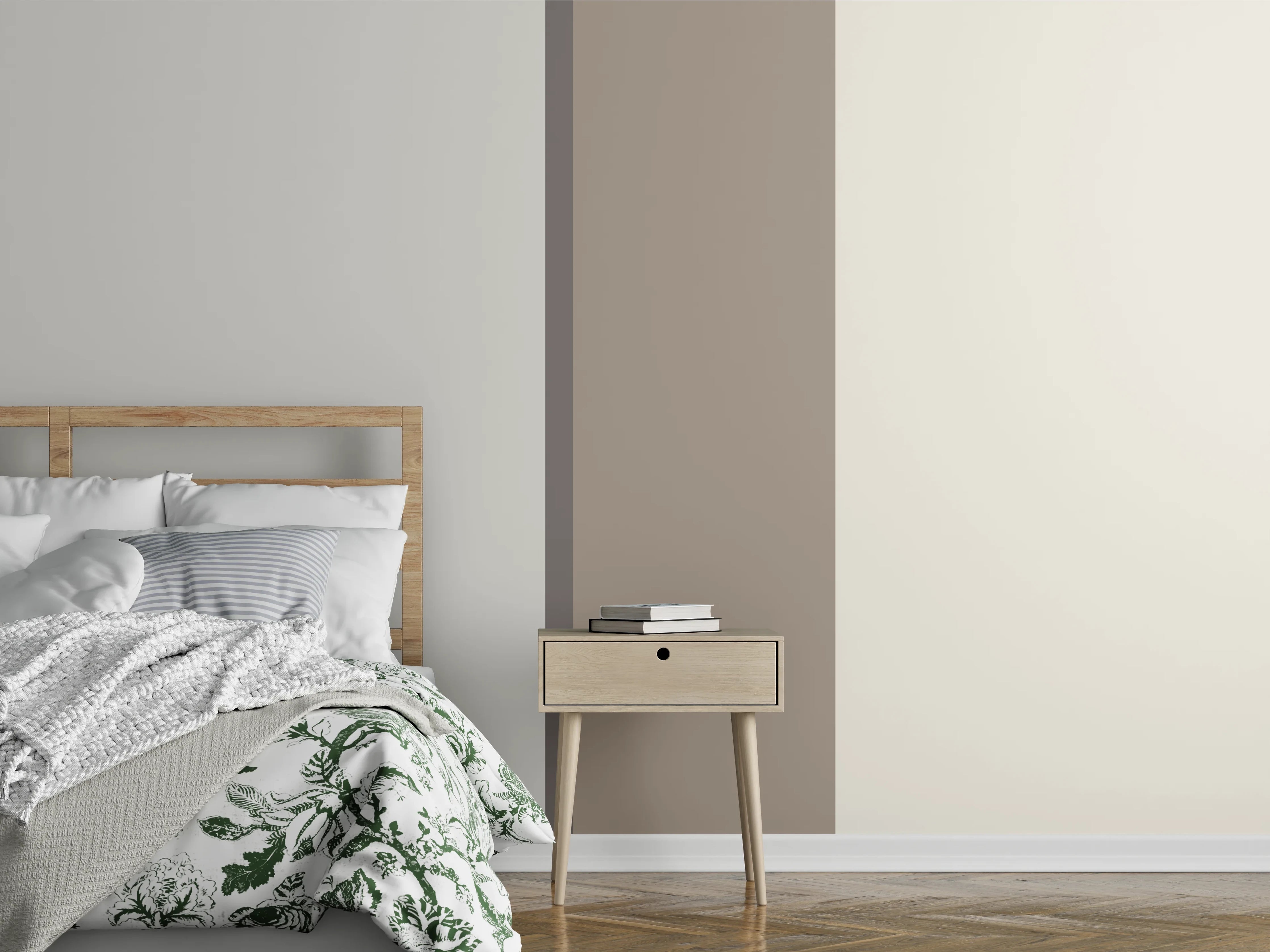 Wandverkleidung Schlafzimmer - Sanfte Beige-Töne mit dezenten Linien