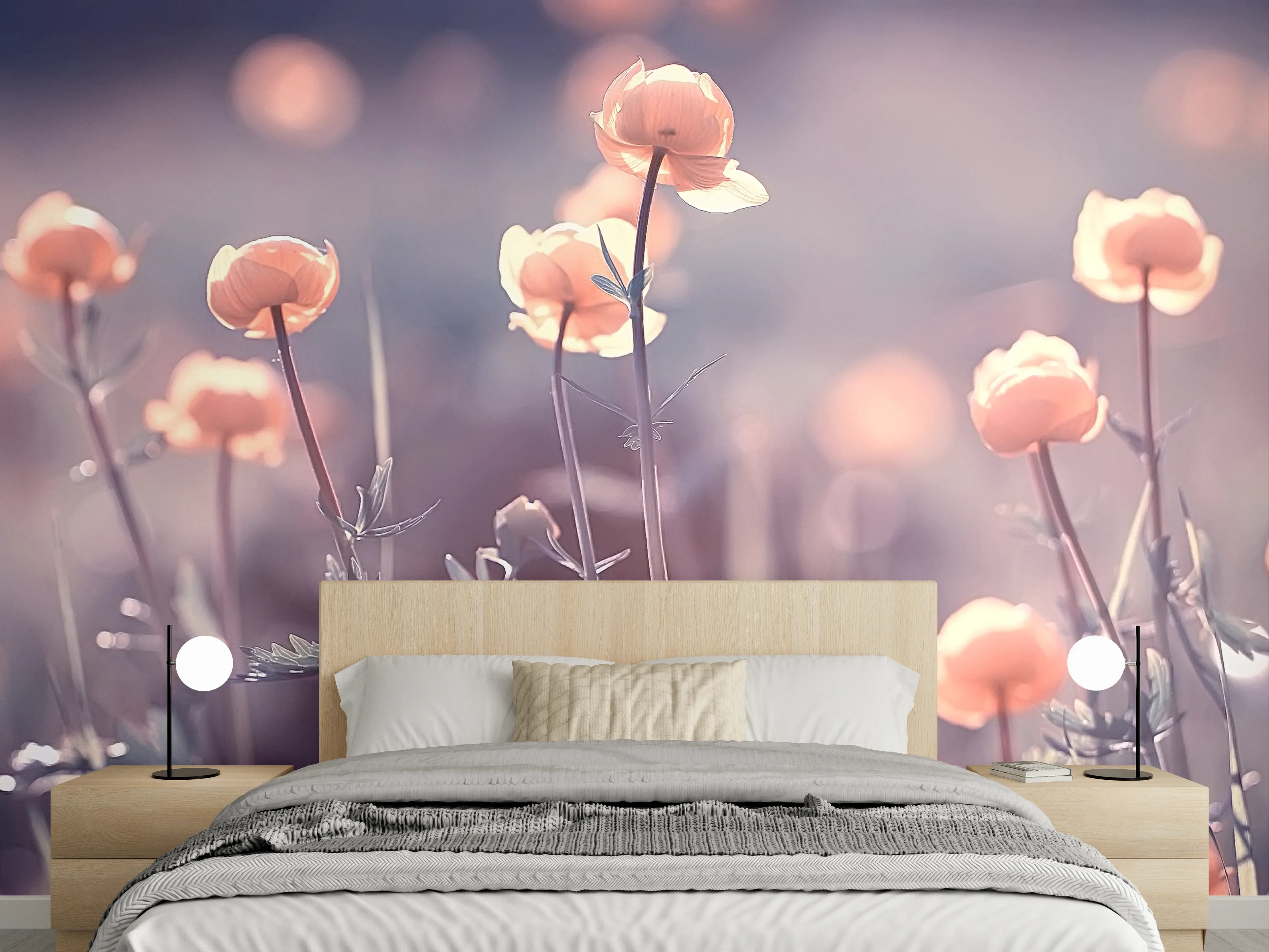 Wandverkleidung Schlafzimmer - Sanfte Blüten im Pastell-Look