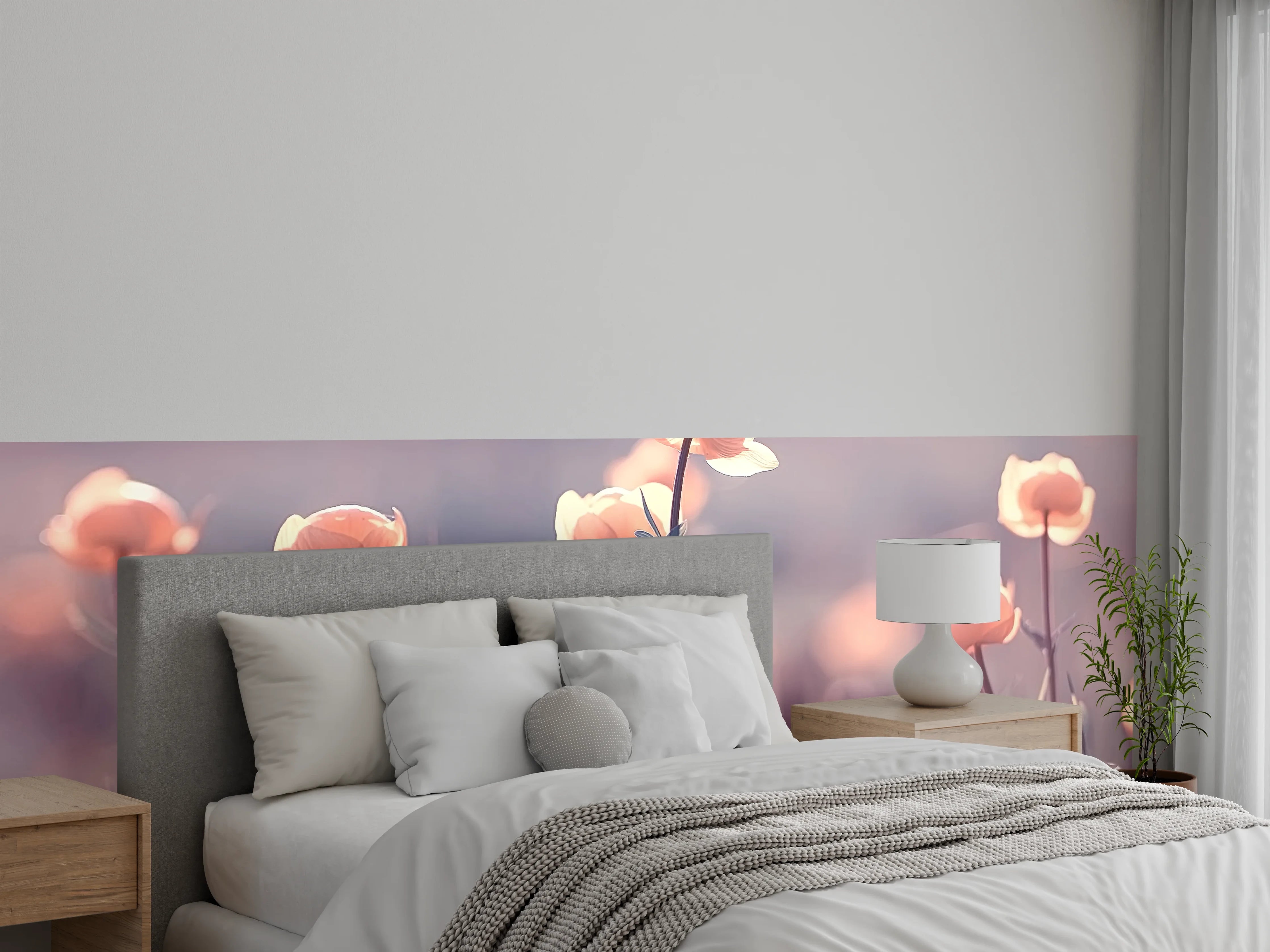 Wandverkleidung Schlafzimmer - Sanfte Blüten im Pastell-Look