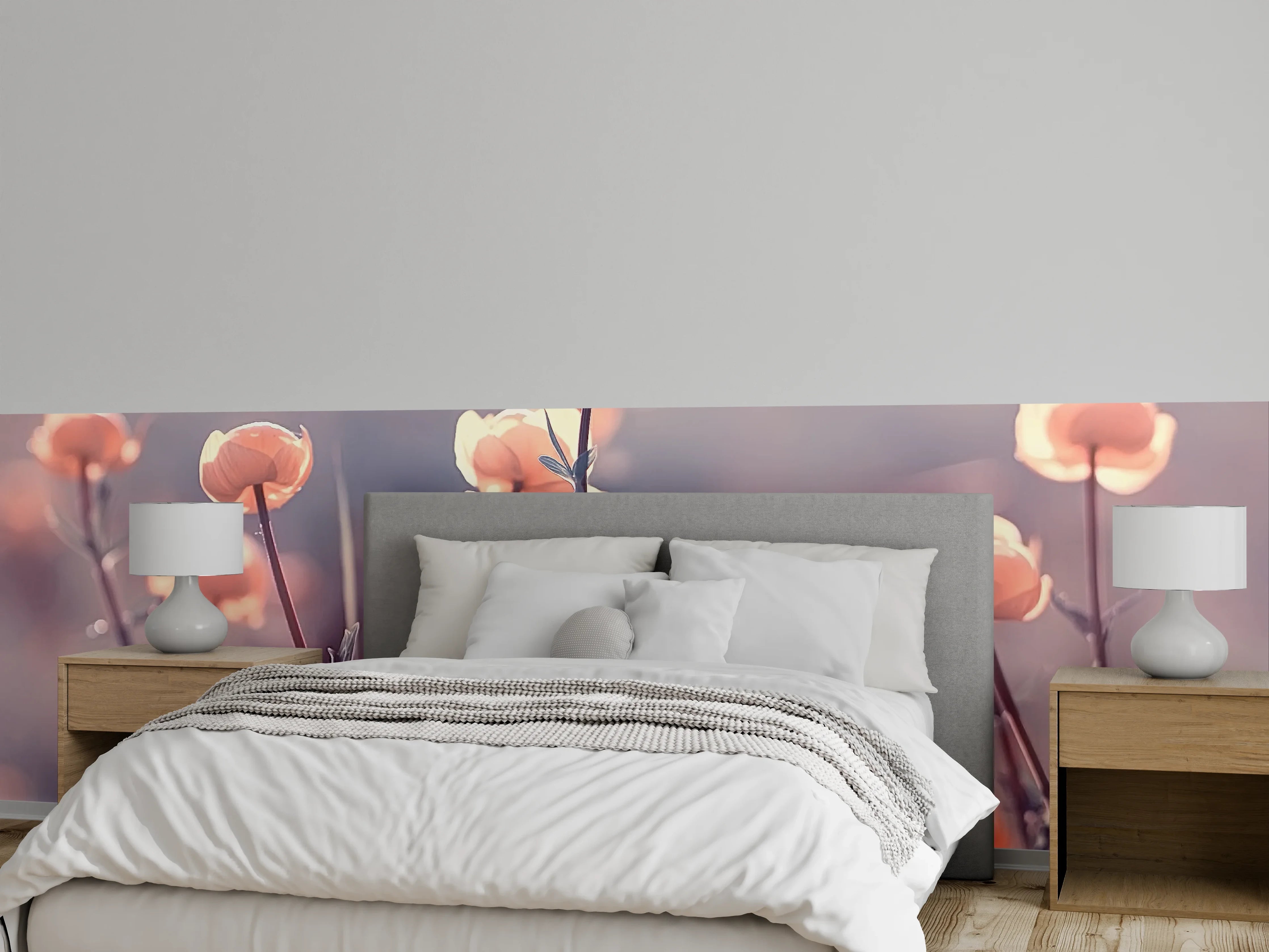 Wandverkleidung Schlafzimmer - Sanfte Blüten im Pastell-Look