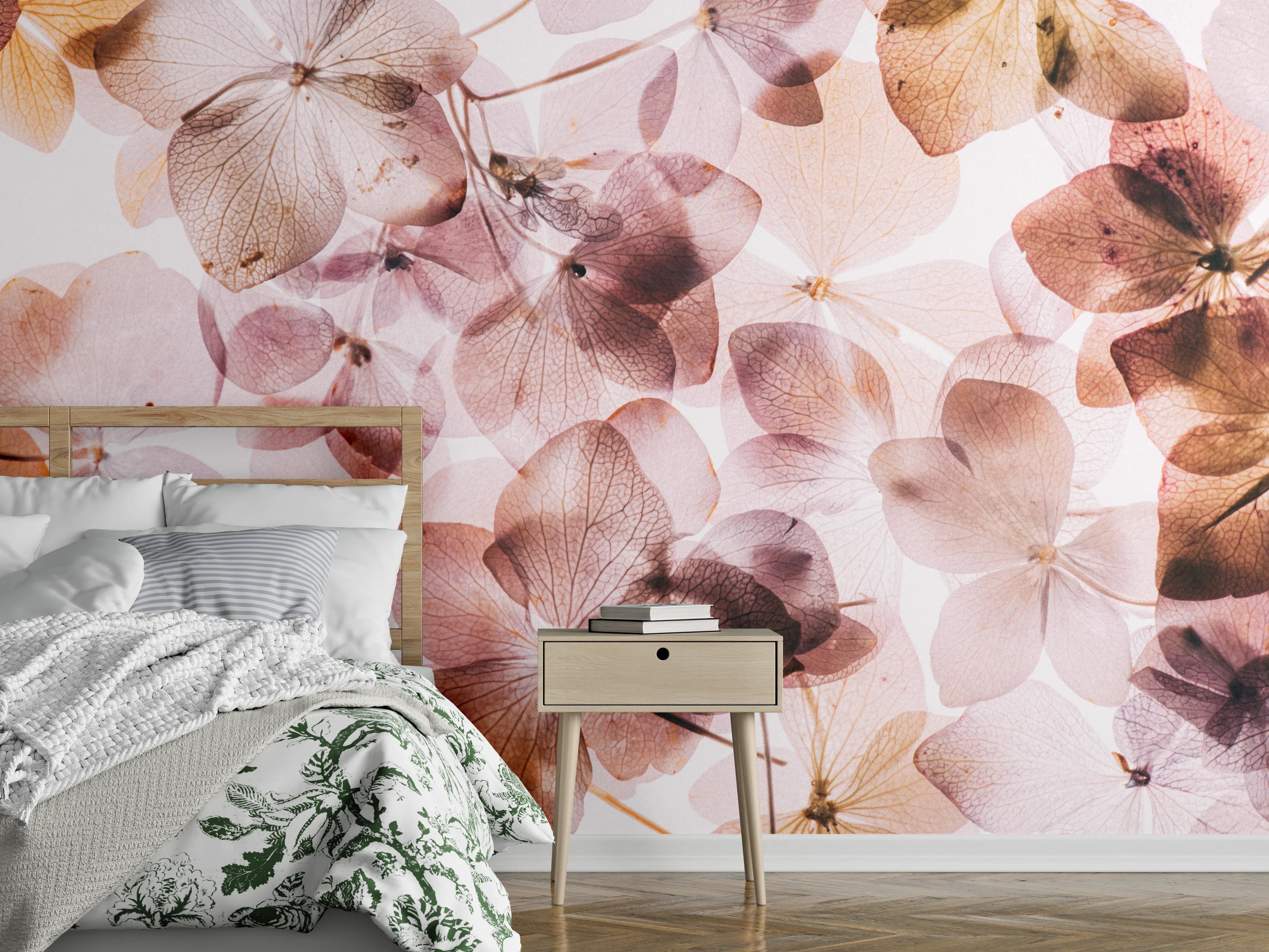 Wandverkleidung Schlafzimmer - Sanfte Blüten in Pastell Aquarell