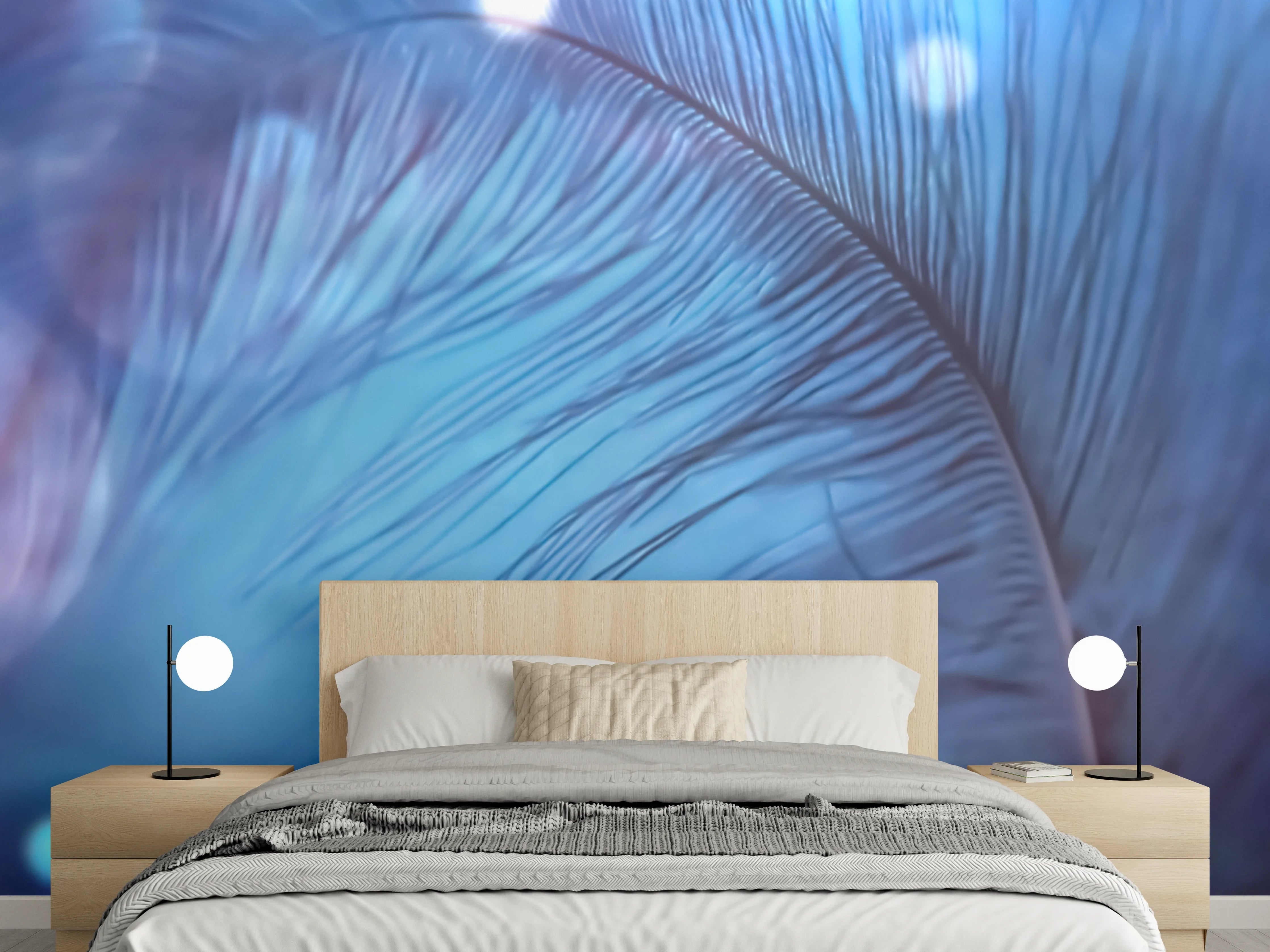 Wandverkleidung Schlafzimmer - Sanfte Feder, beruhigendes Blaulicht