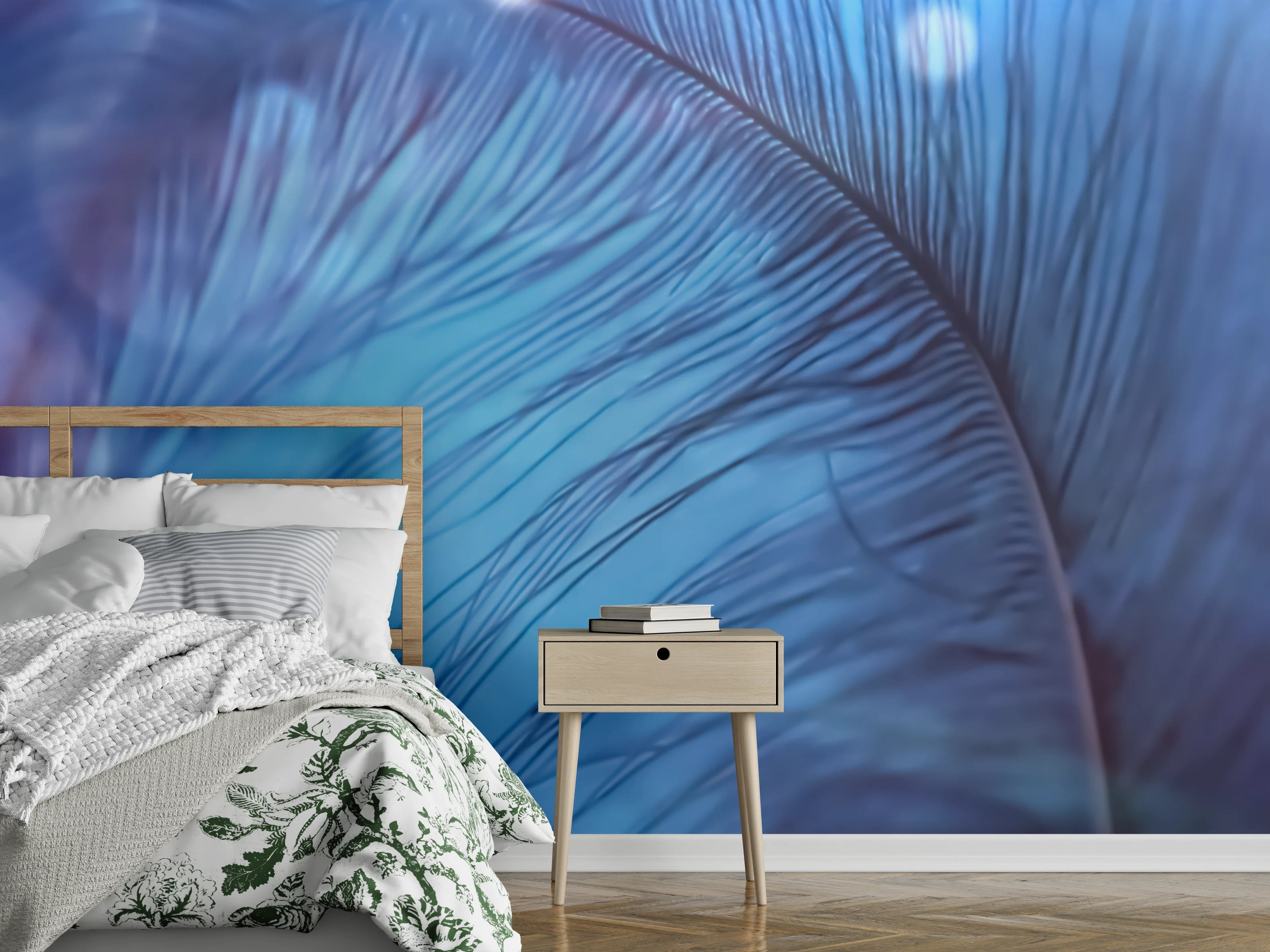 Wandverkleidung Schlafzimmer - Sanfte Feder, beruhigendes Blaulicht