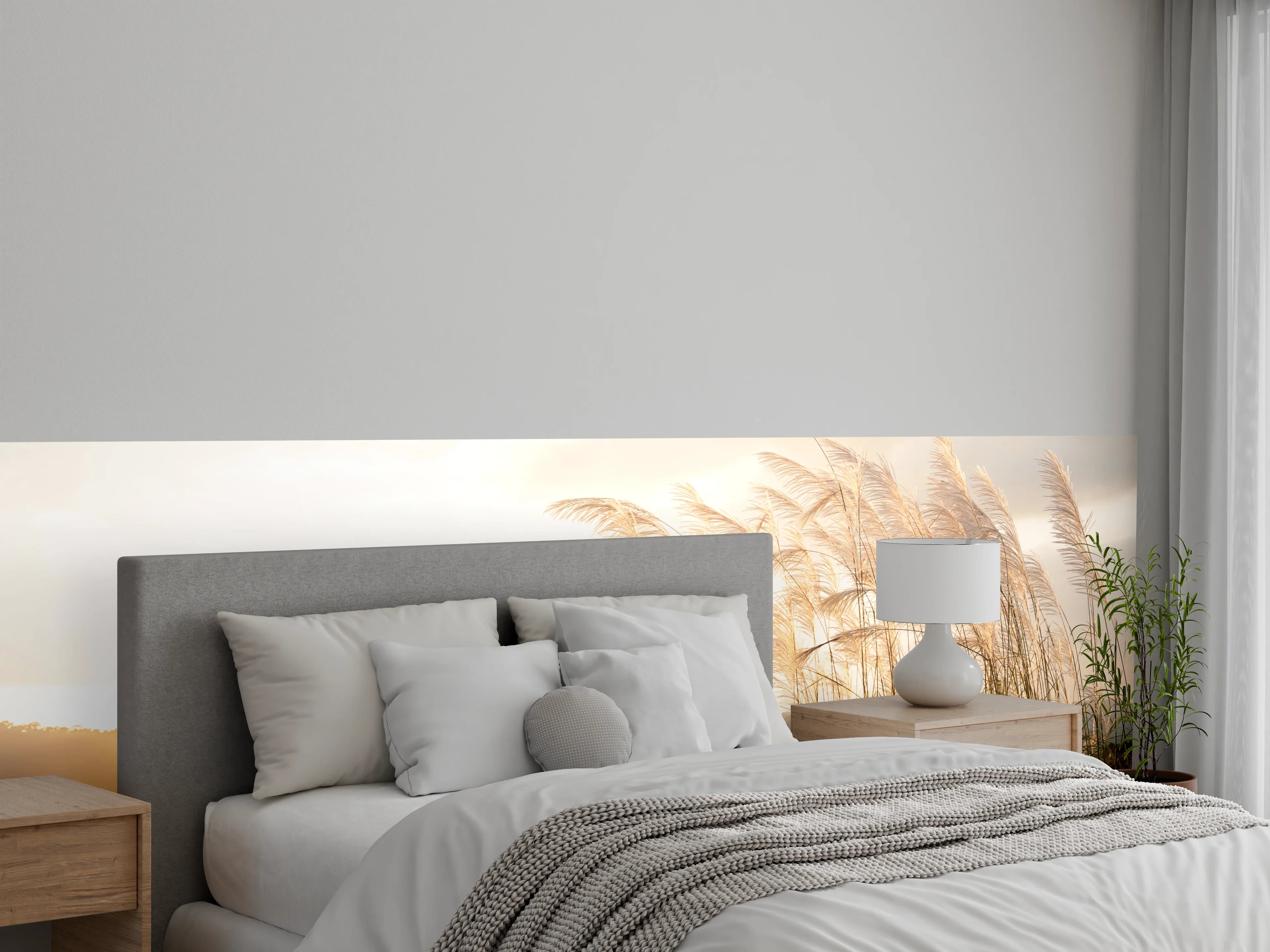 Wandverkleidung Schlafzimmer - Sanfte Gräser am Seeufer Sonnenaufgang