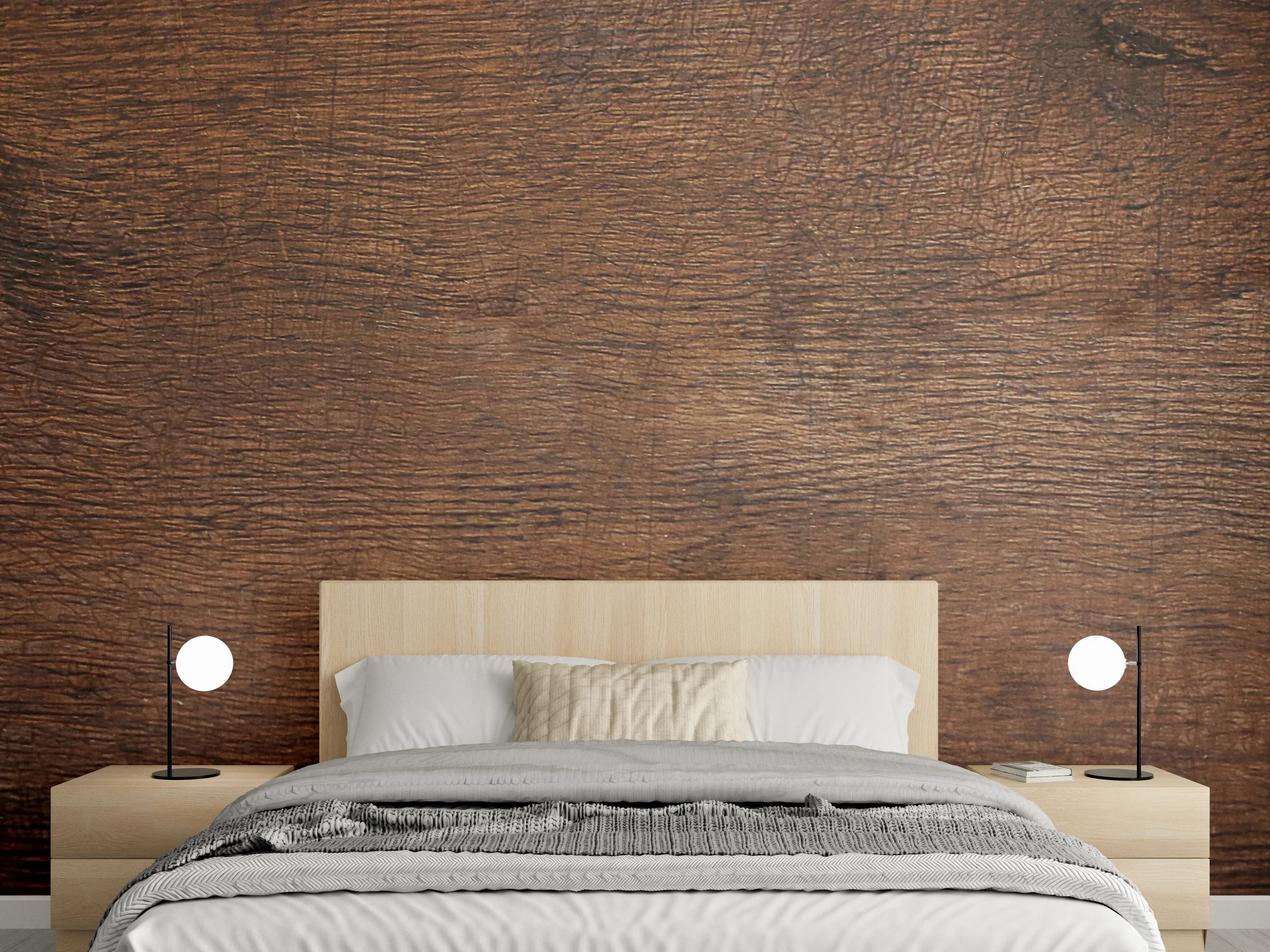 Wandverkleidung Schlafzimmer - Sanfte Graunuancen in Holztextur