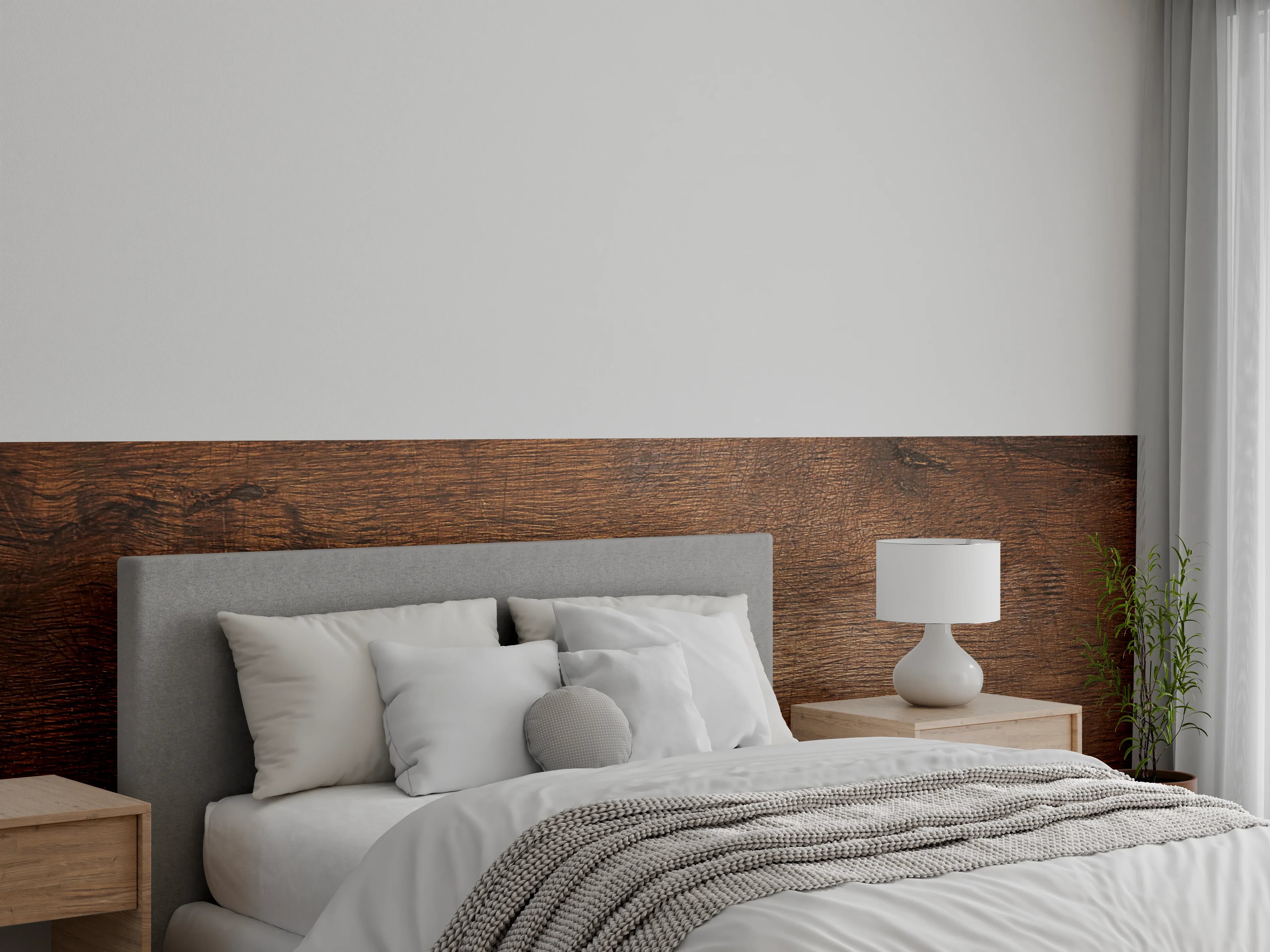 Wandverkleidung Schlafzimmer - Sanfte Graunuancen in Holztextur