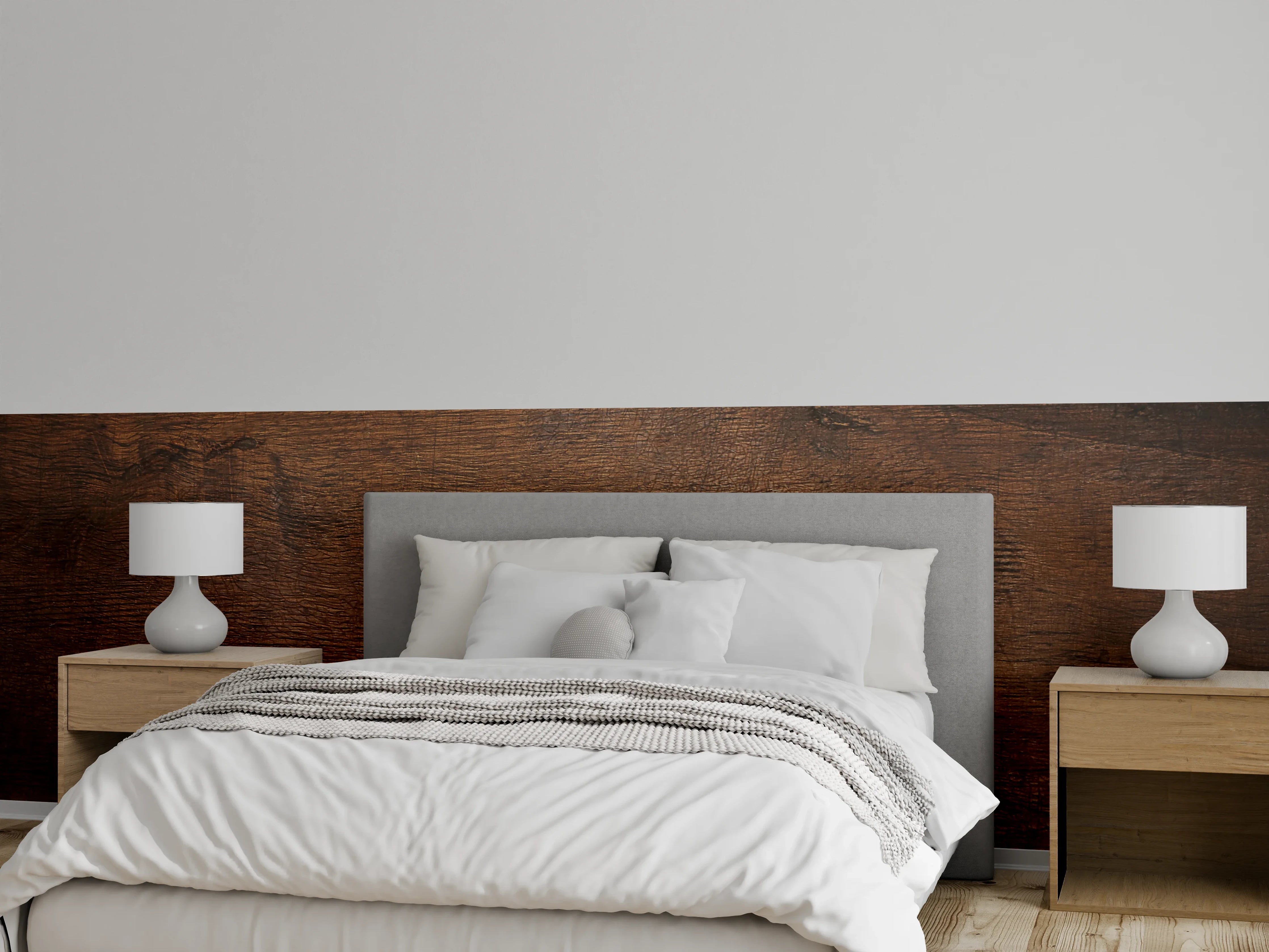 Wandverkleidung Schlafzimmer - Sanfte Graunuancen in Holztextur