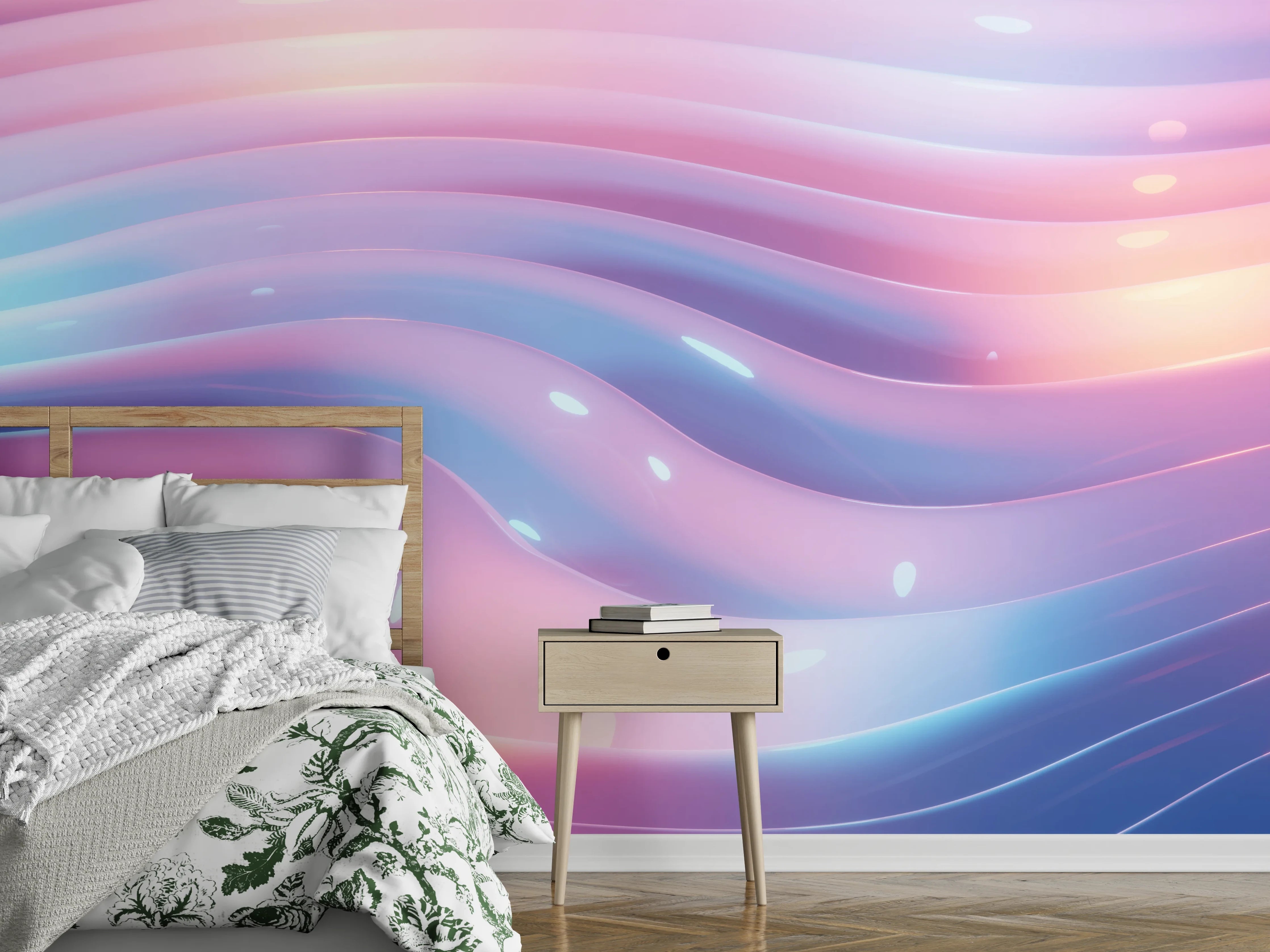 Wandverkleidung Schlafzimmer - Sanfte Grauwellen auf weißem Grund