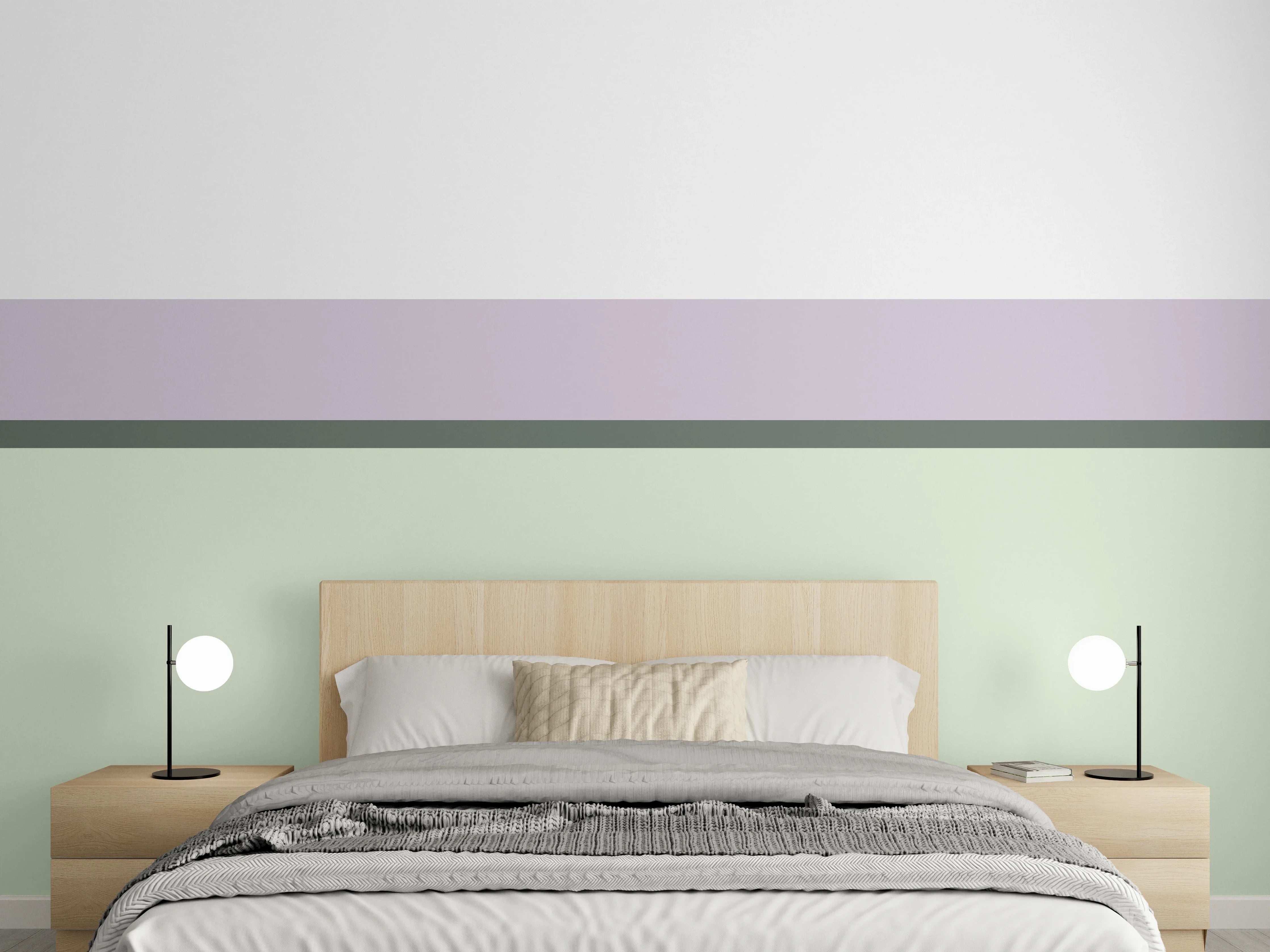Wandverkleidung Schlafzimmer - Sanfte Linien in Weiß und Grau