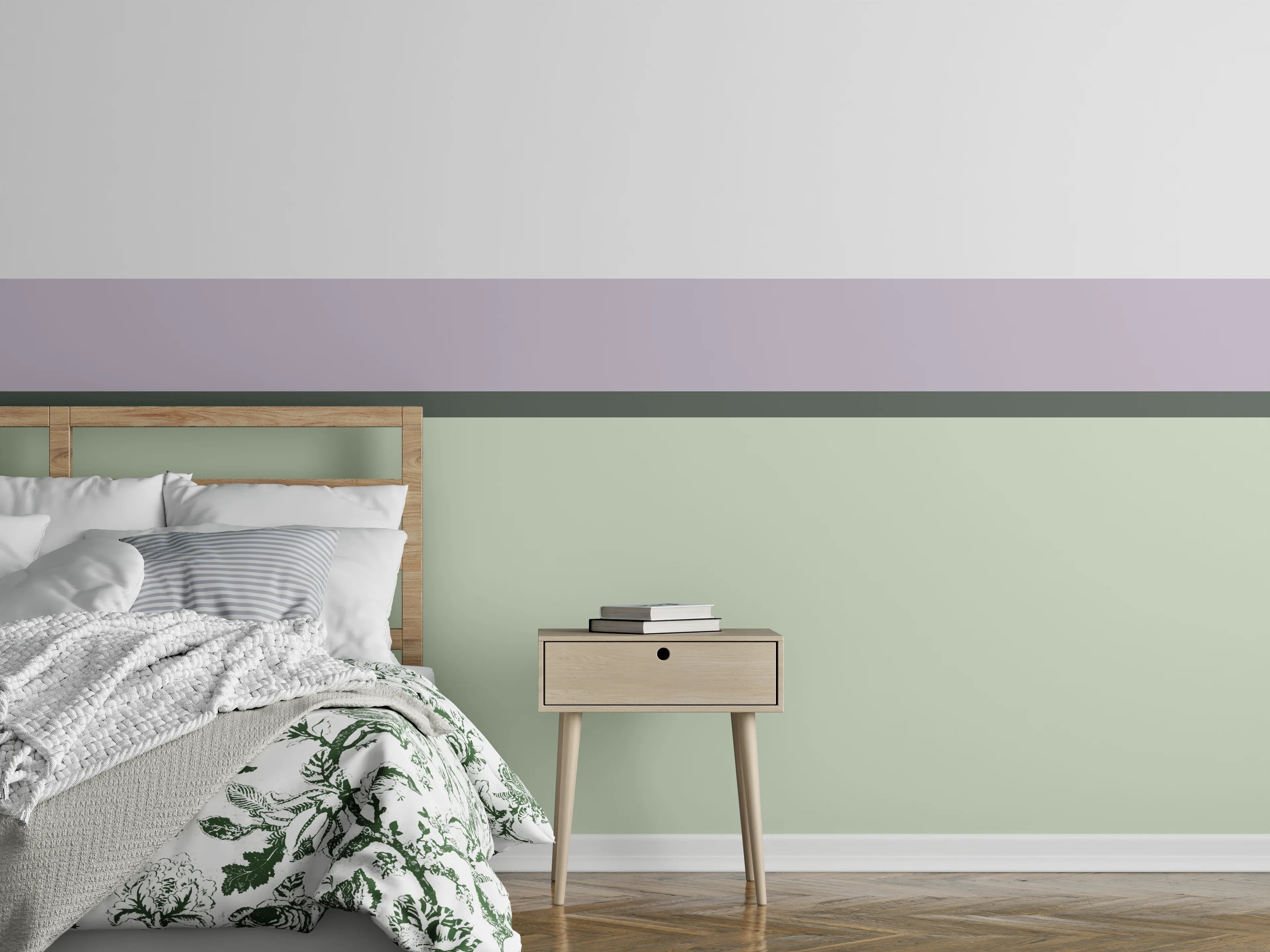 Wandverkleidung Schlafzimmer - Sanfte Linien in Weiß und Grau