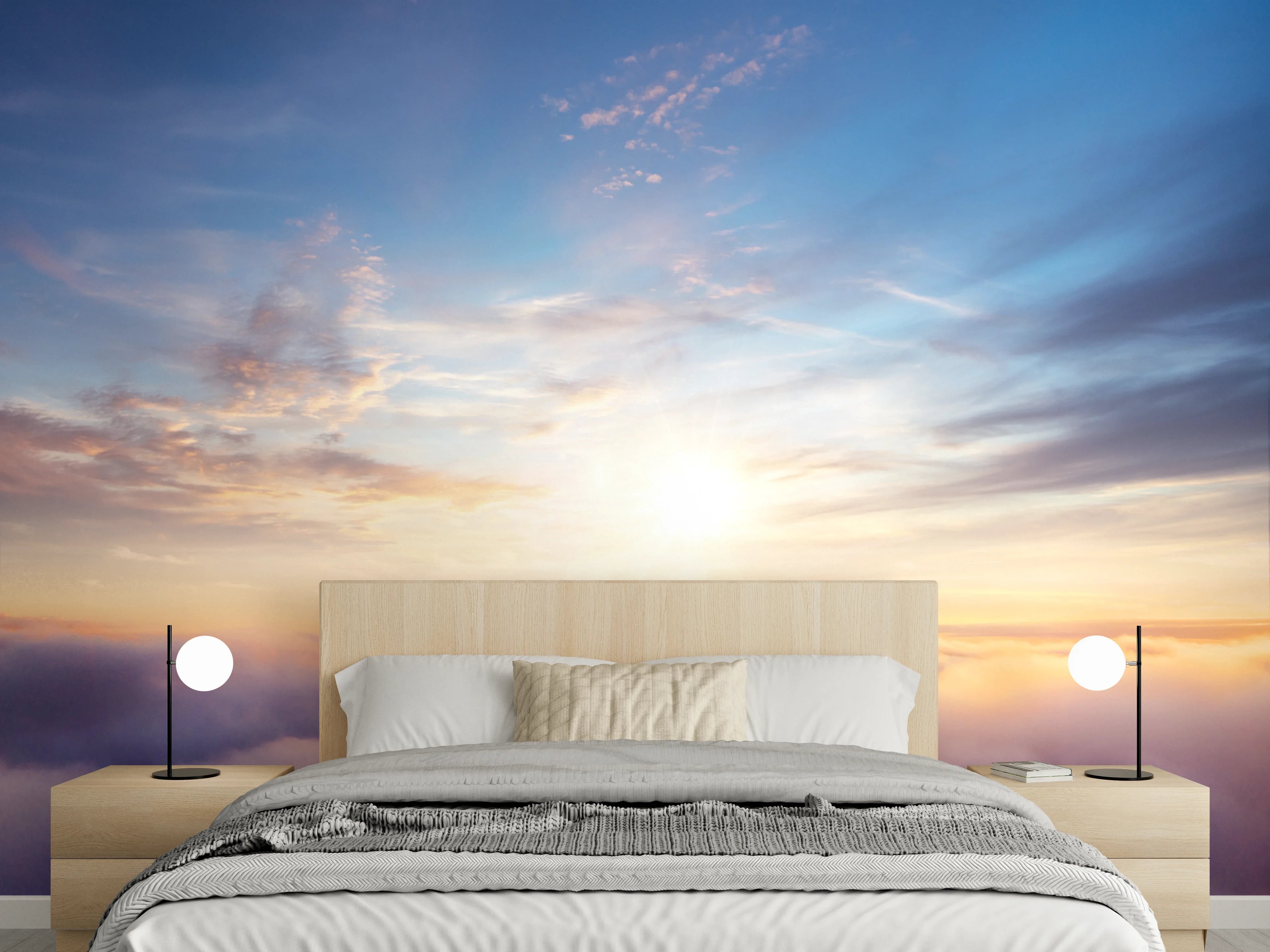 Wandverkleidung Schlafzimmer - Sanfte Morgenwolken und Sonnenaufgang