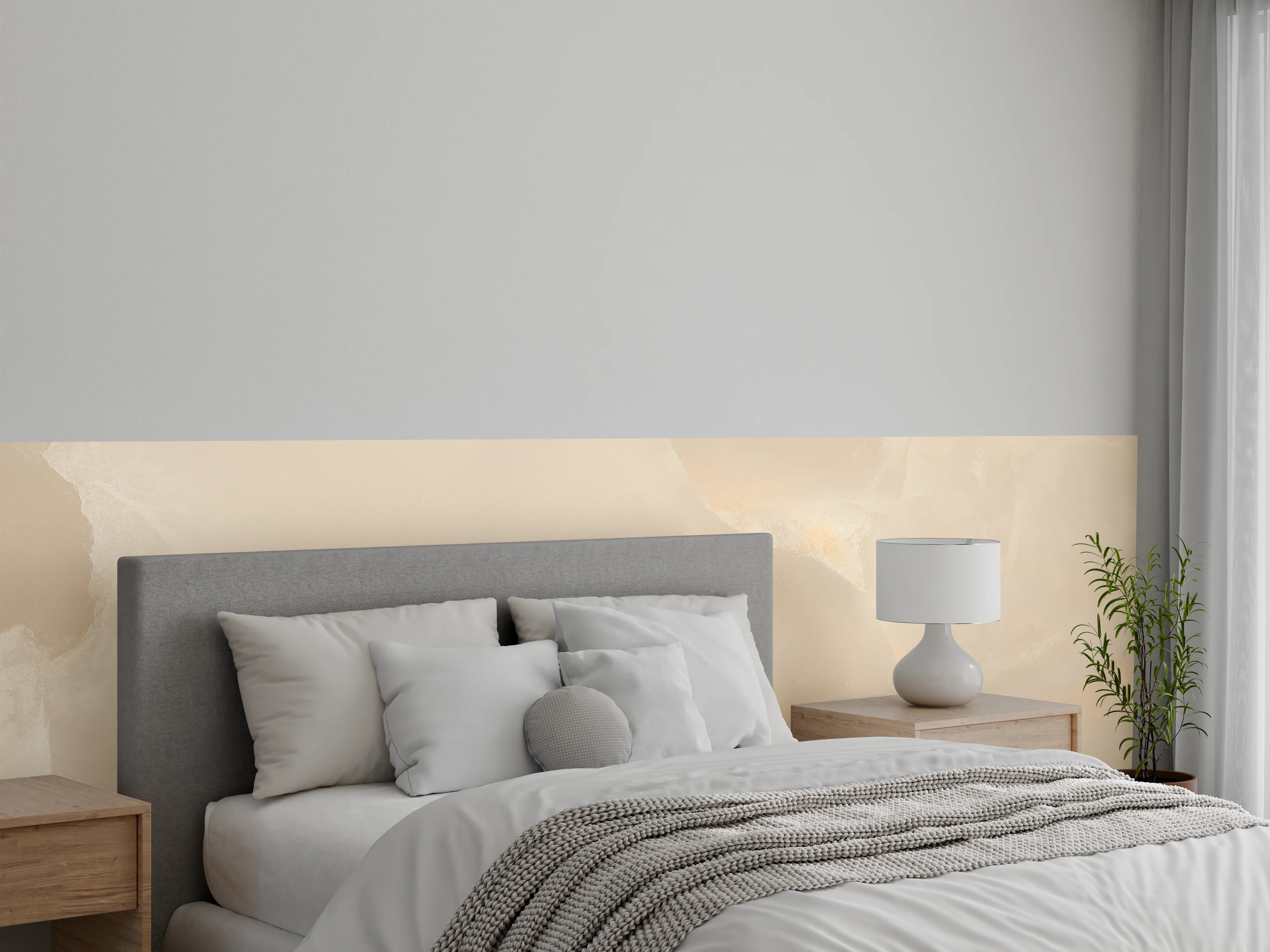 Wandverkleidung Schlafzimmer - Sanfte Onyx-Marmoroptik in Beige