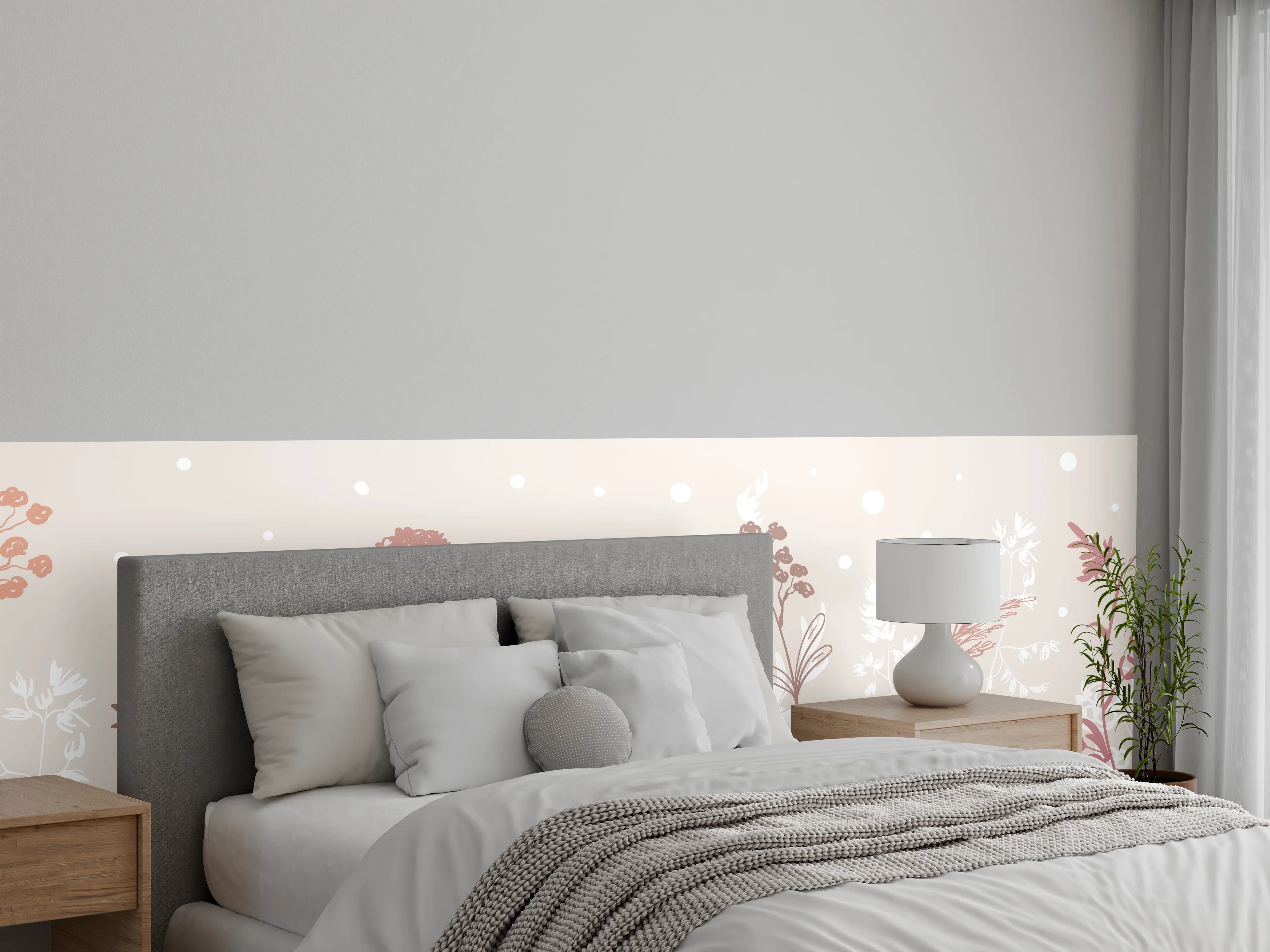 Wandverkleidung Schlafzimmer - Sanfte Pastell-Blumen-Illustration