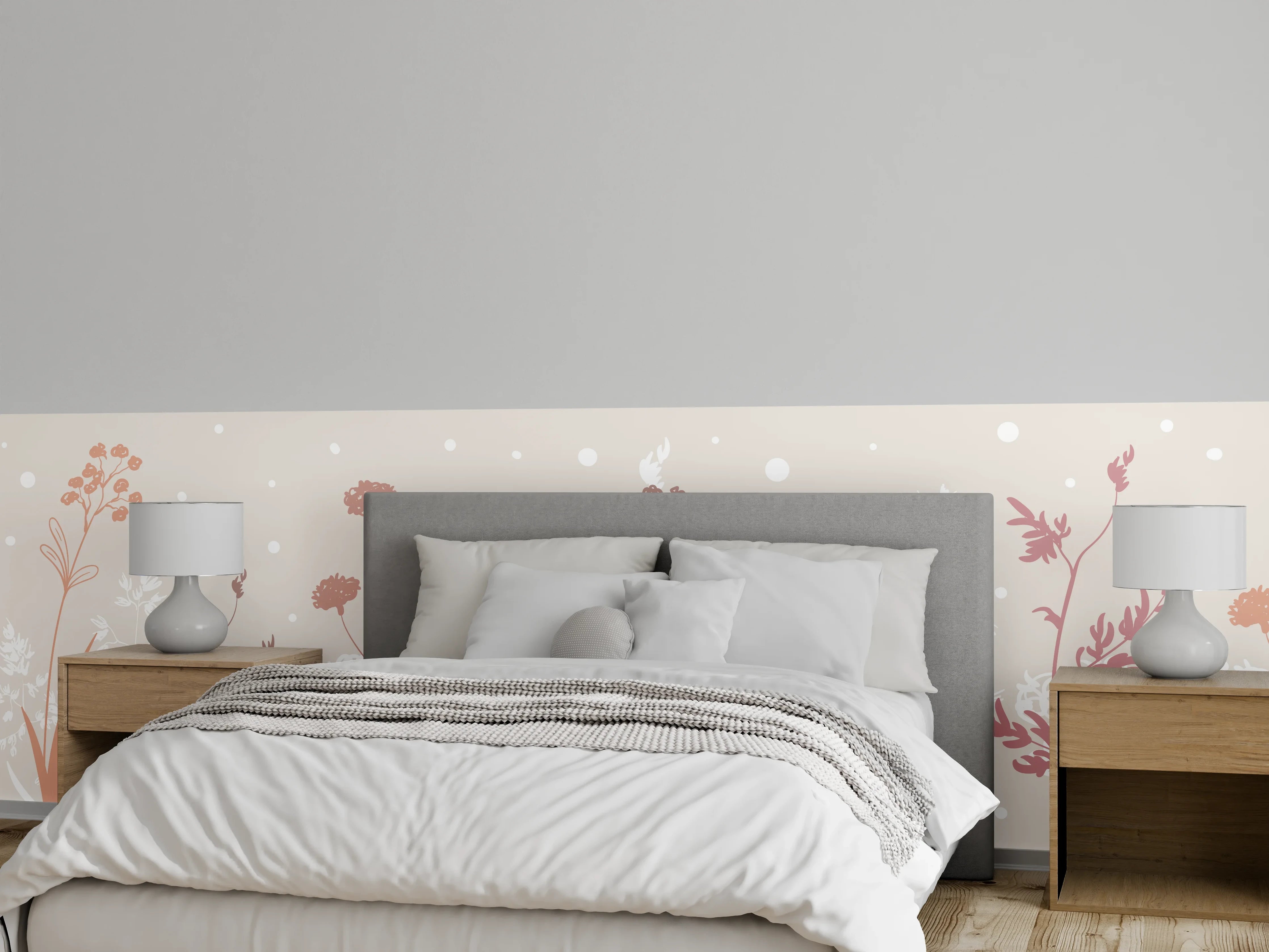 Wandverkleidung Schlafzimmer - Sanfte Pastell-Blumen-Illustration