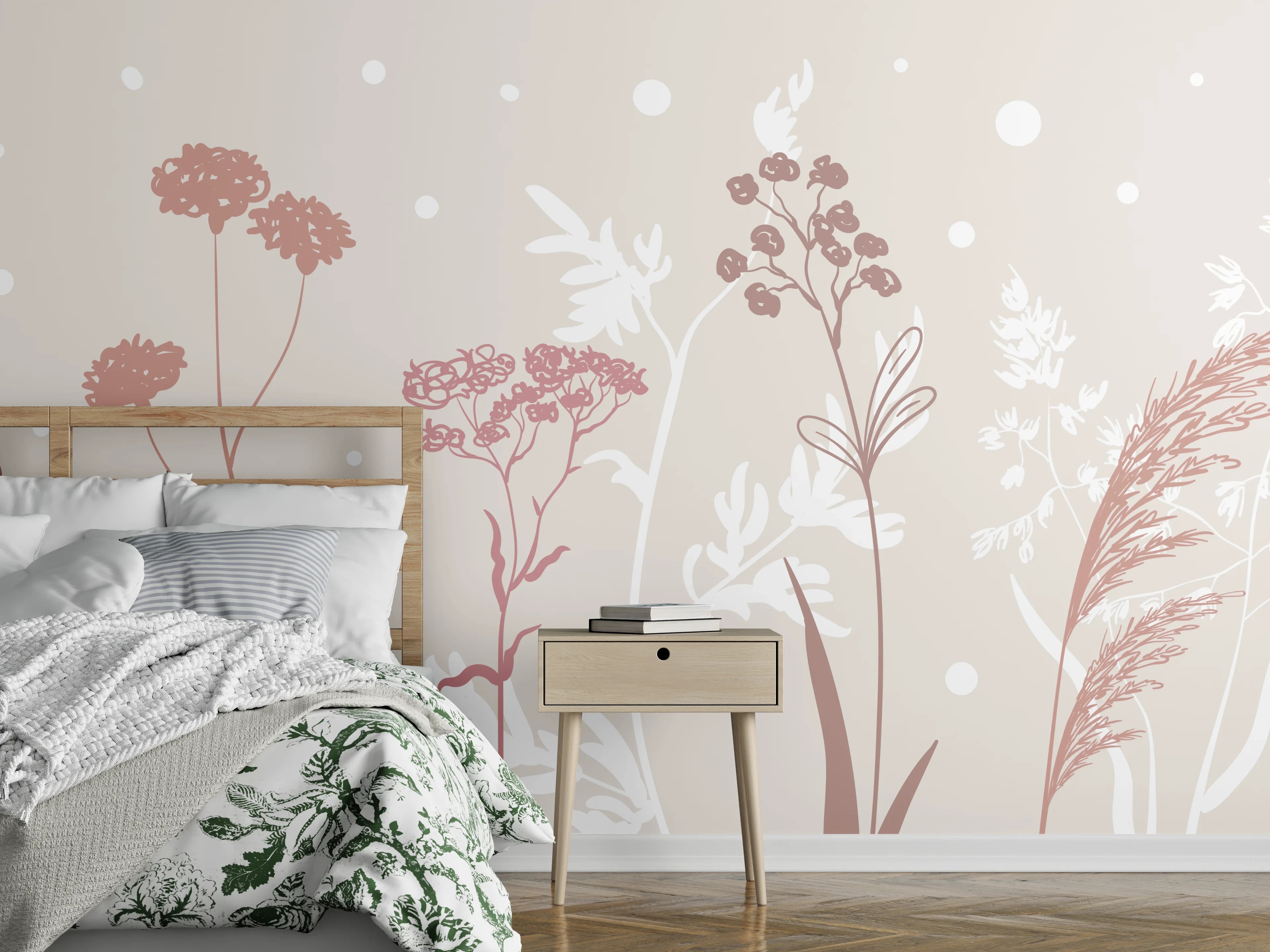 Wandverkleidung Schlafzimmer - Sanfte Pastell-Blumen-Illustration