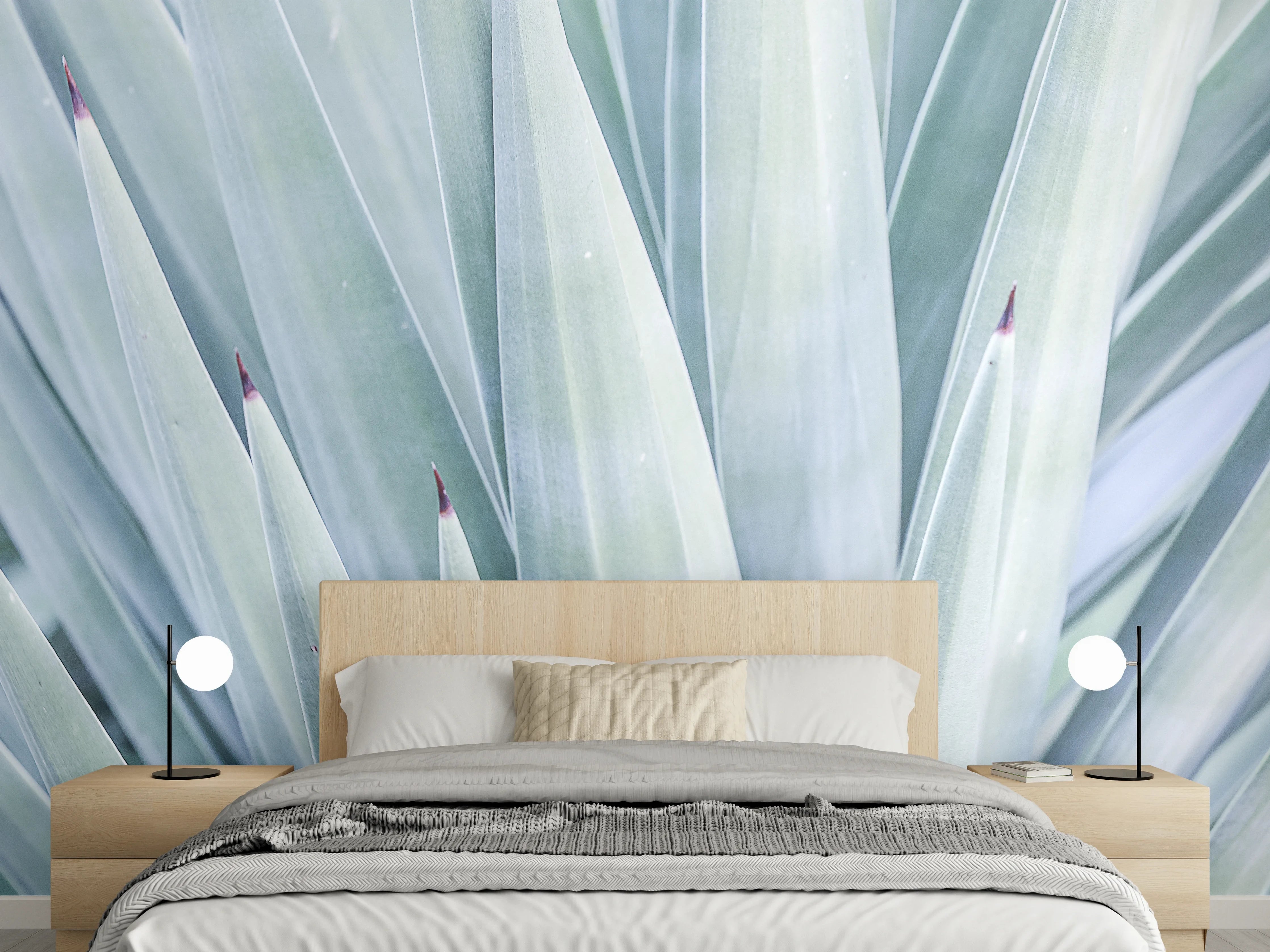 Wandverkleidung Schlafzimmer - Sanfte Pflanzentextur in Pastellweiß