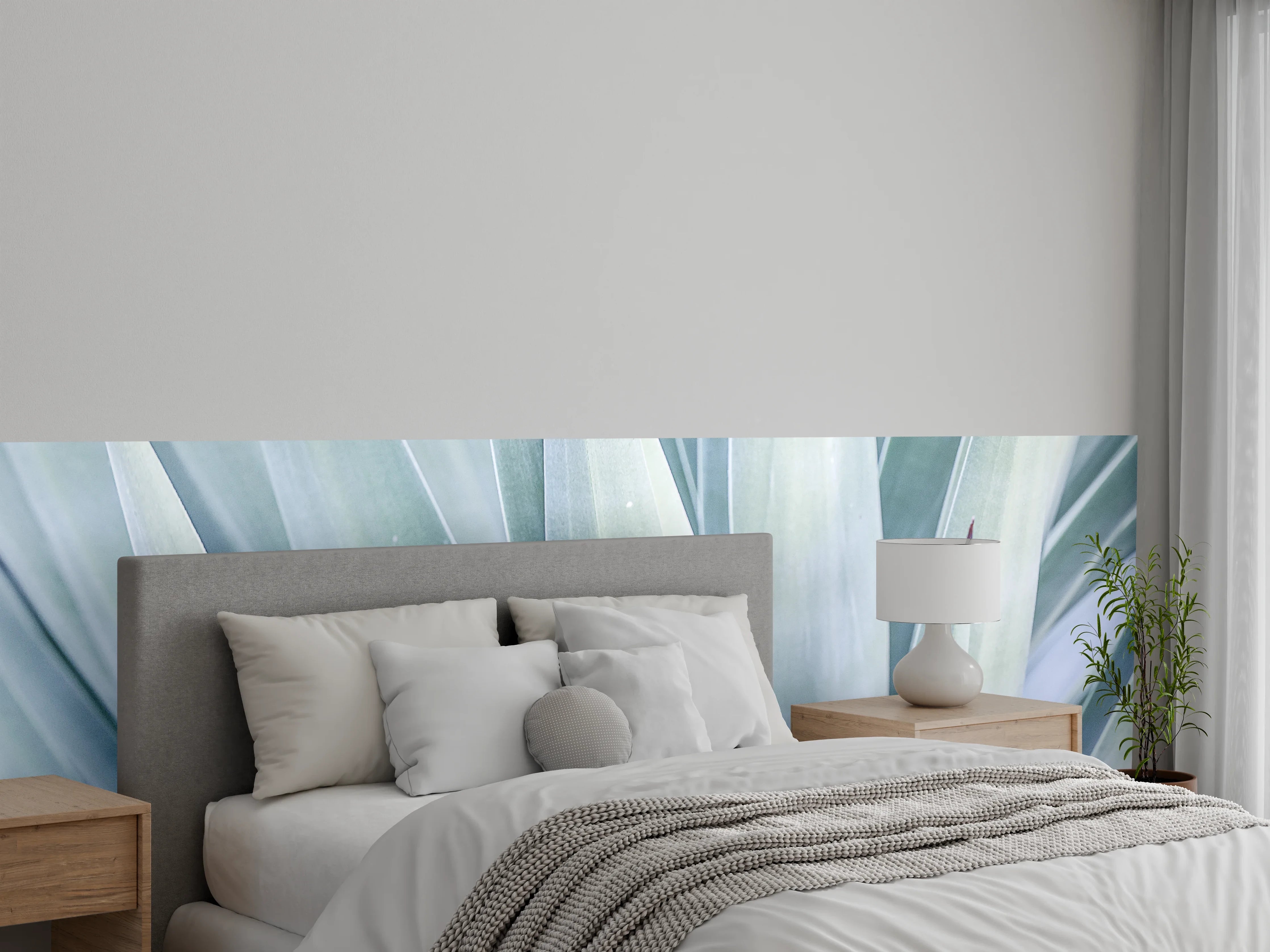 Wandverkleidung Schlafzimmer - Sanfte Pflanzentextur in Pastellweiß