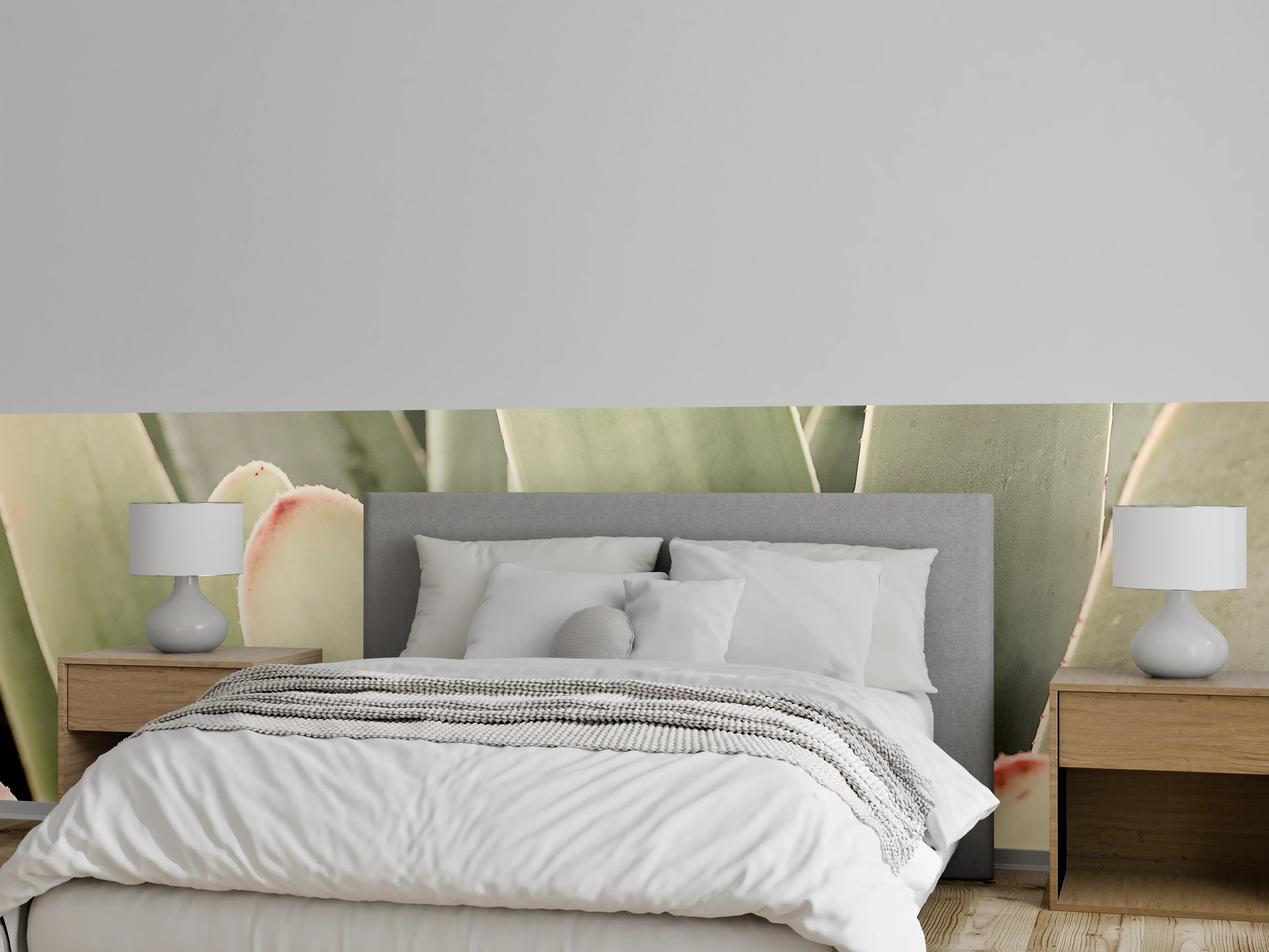 Wandverkleidung Schlafzimmer - Sanfte Sukkulente mit grünen Blättern