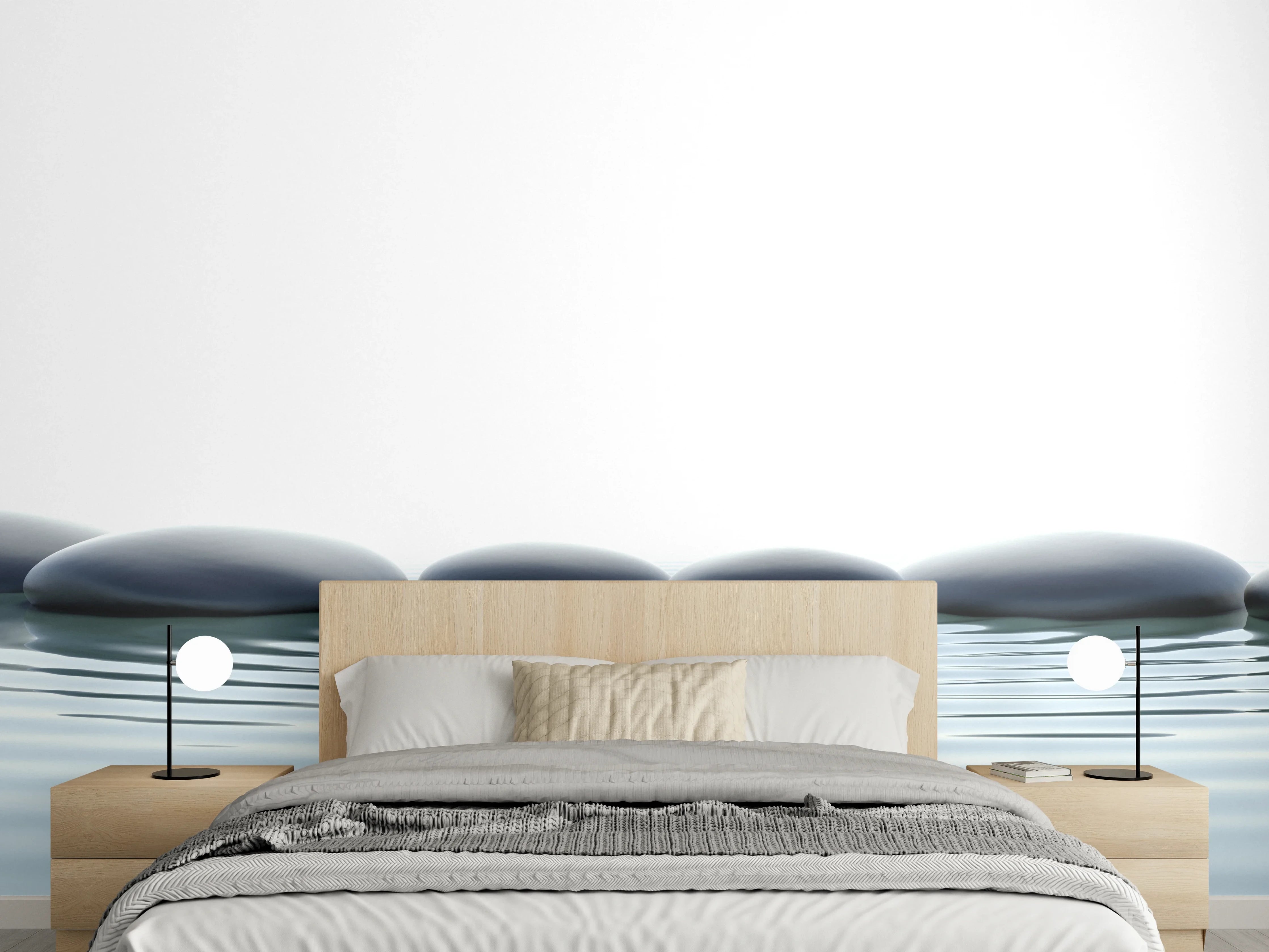 Wandverkleidung Schlafzimmer - Sanfte Wassersteine auf ruhiger Wasseroberfläche