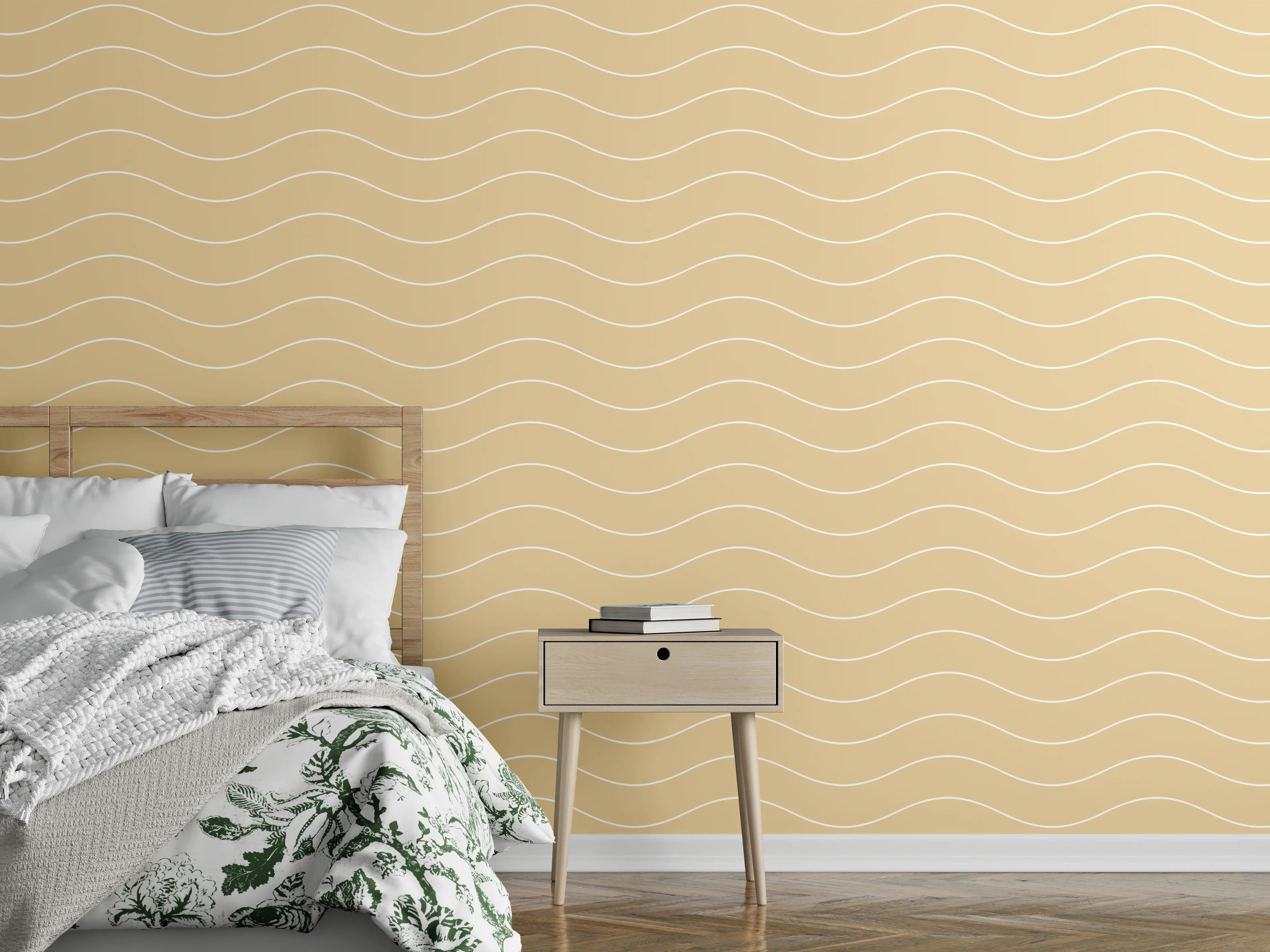 Wandverkleidung Schlafzimmer - Sanfte Wellen in Beige für Ruhe