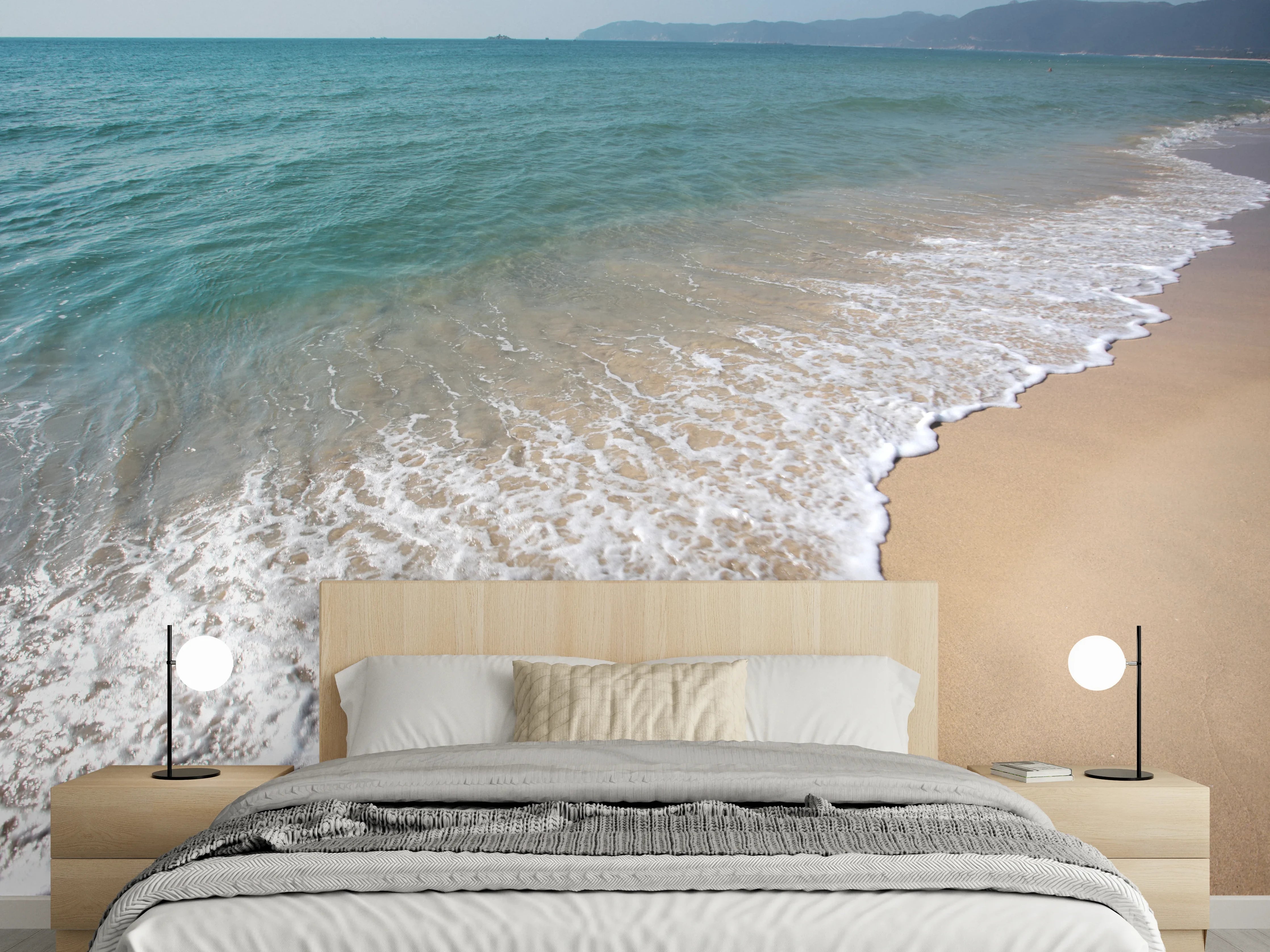 Wandverkleidung Schlafzimmer - Sanfte Wellen: Graue Strandlandschaft