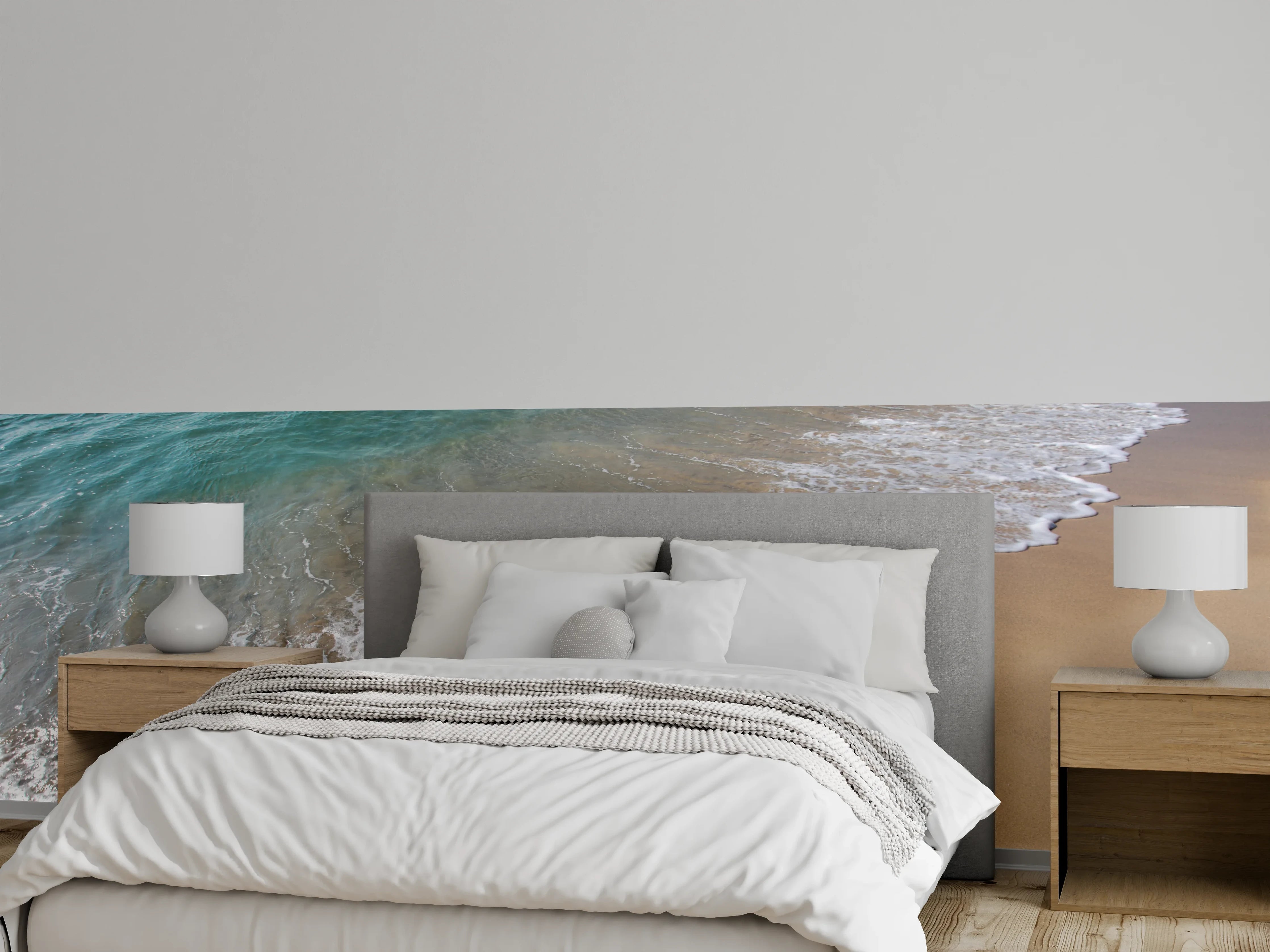 Wandverkleidung Schlafzimmer - Sanfte Wellen: Graue Strandlandschaft