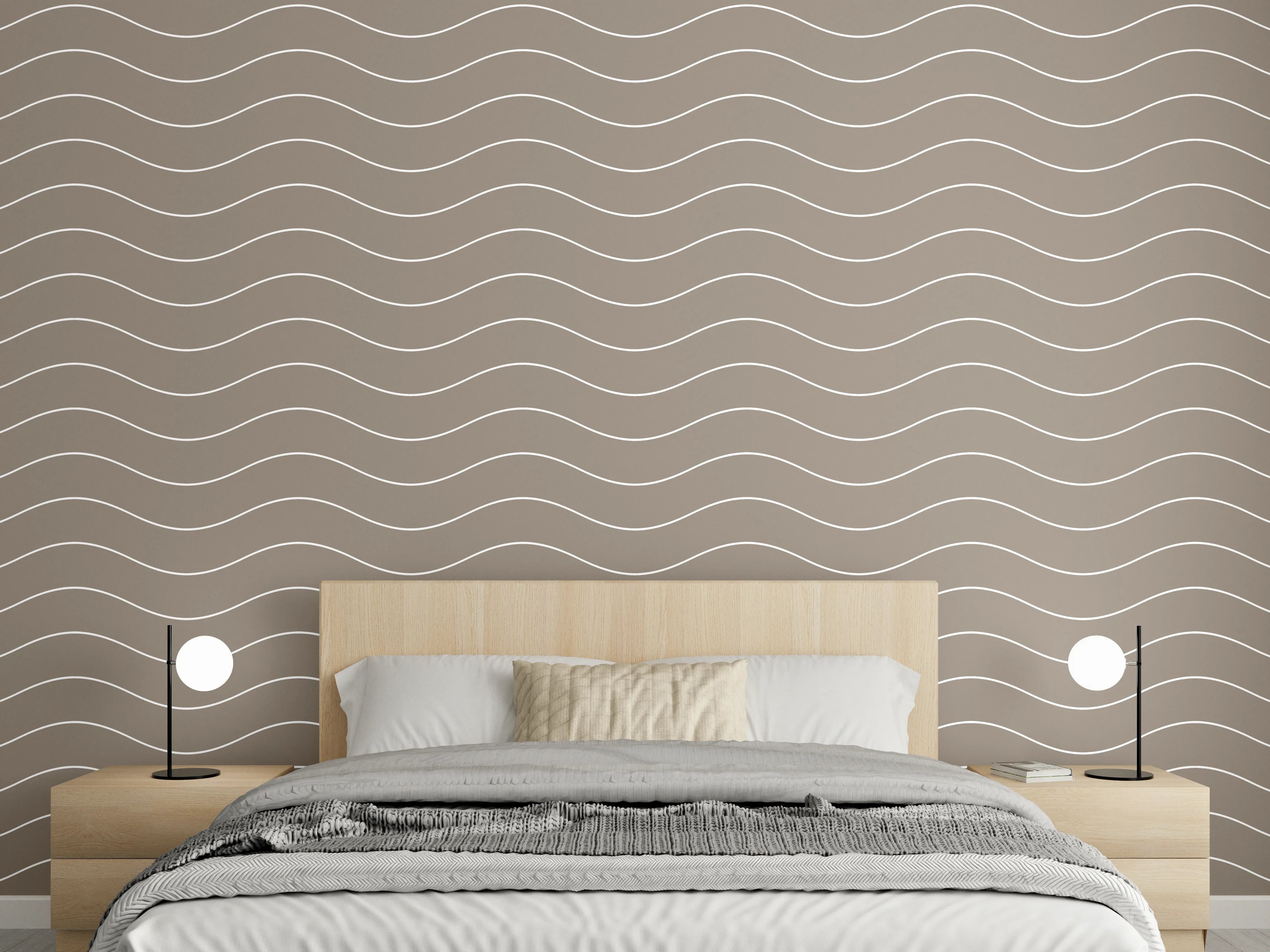 Wandverkleidung Schlafzimmer - Sanfte Wellenlinien in Beige