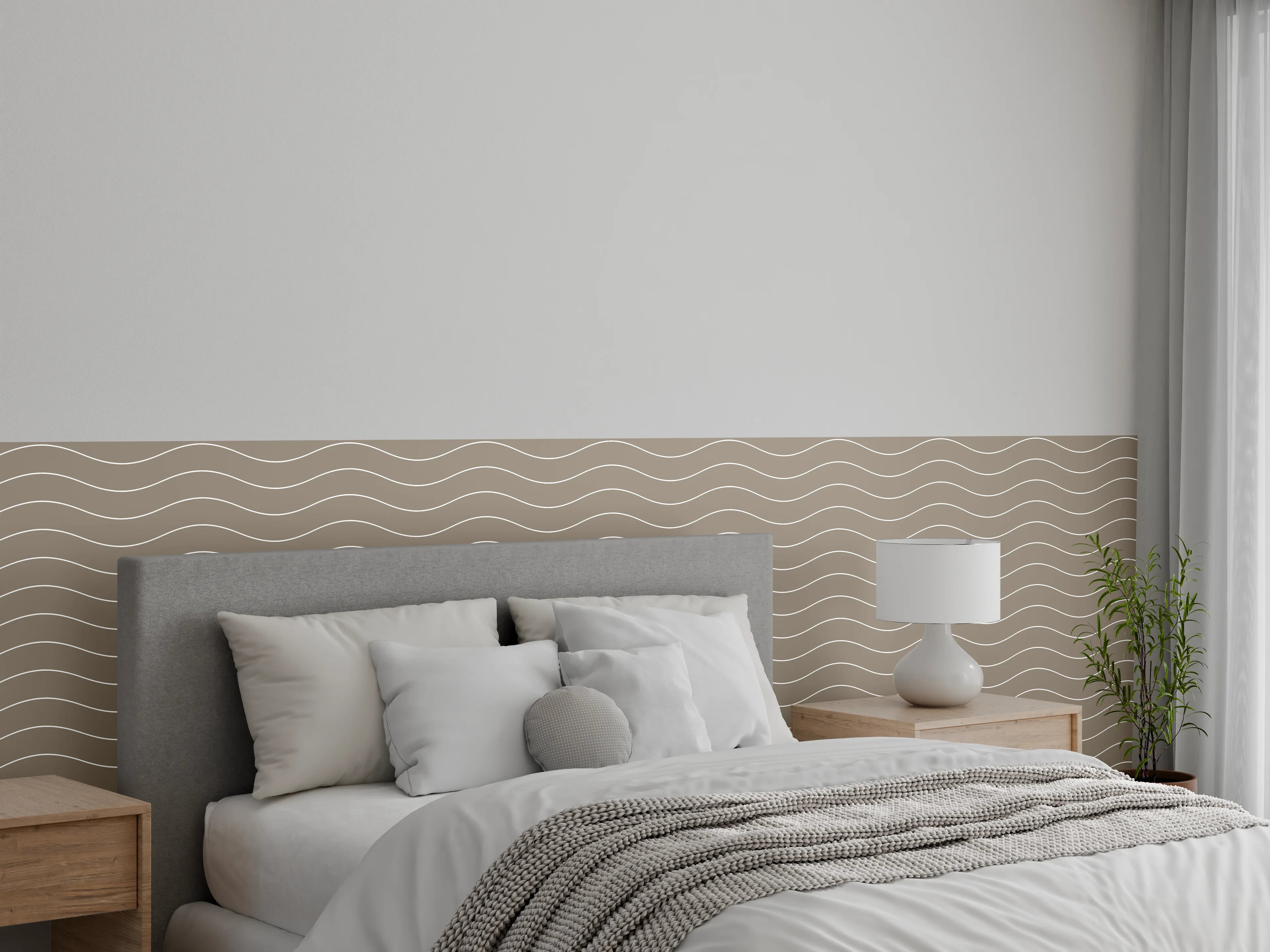 Wandverkleidung Schlafzimmer - Sanfte Wellenlinien in Beige